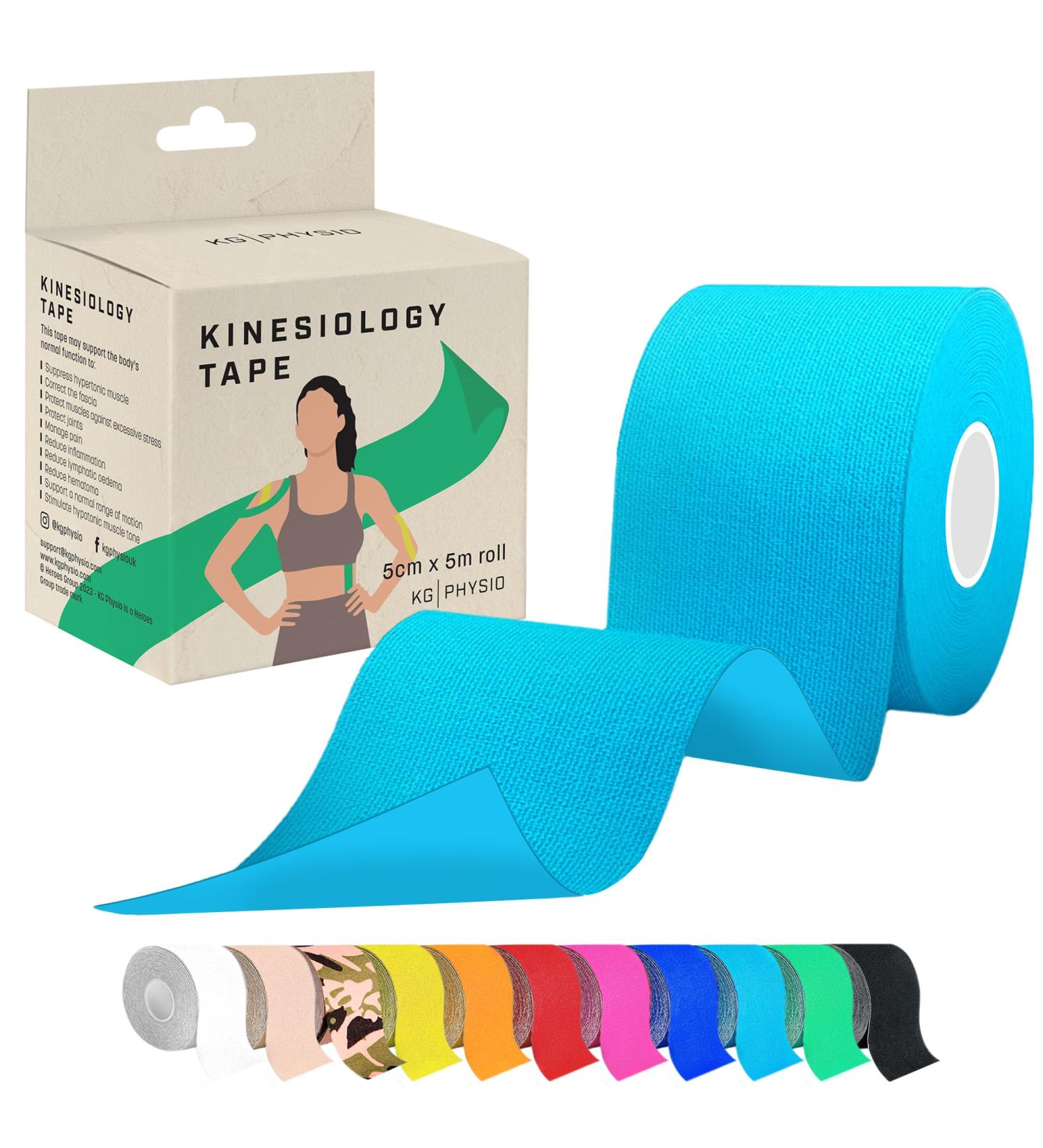 5m Kinesiology Tape Roll - Sports & Physio Support for Knee & Muscle - Adhesive Uncut Tape for Pain Relief & Improved Circulation (Light Blue) - Buy Online on GoSupps.com
