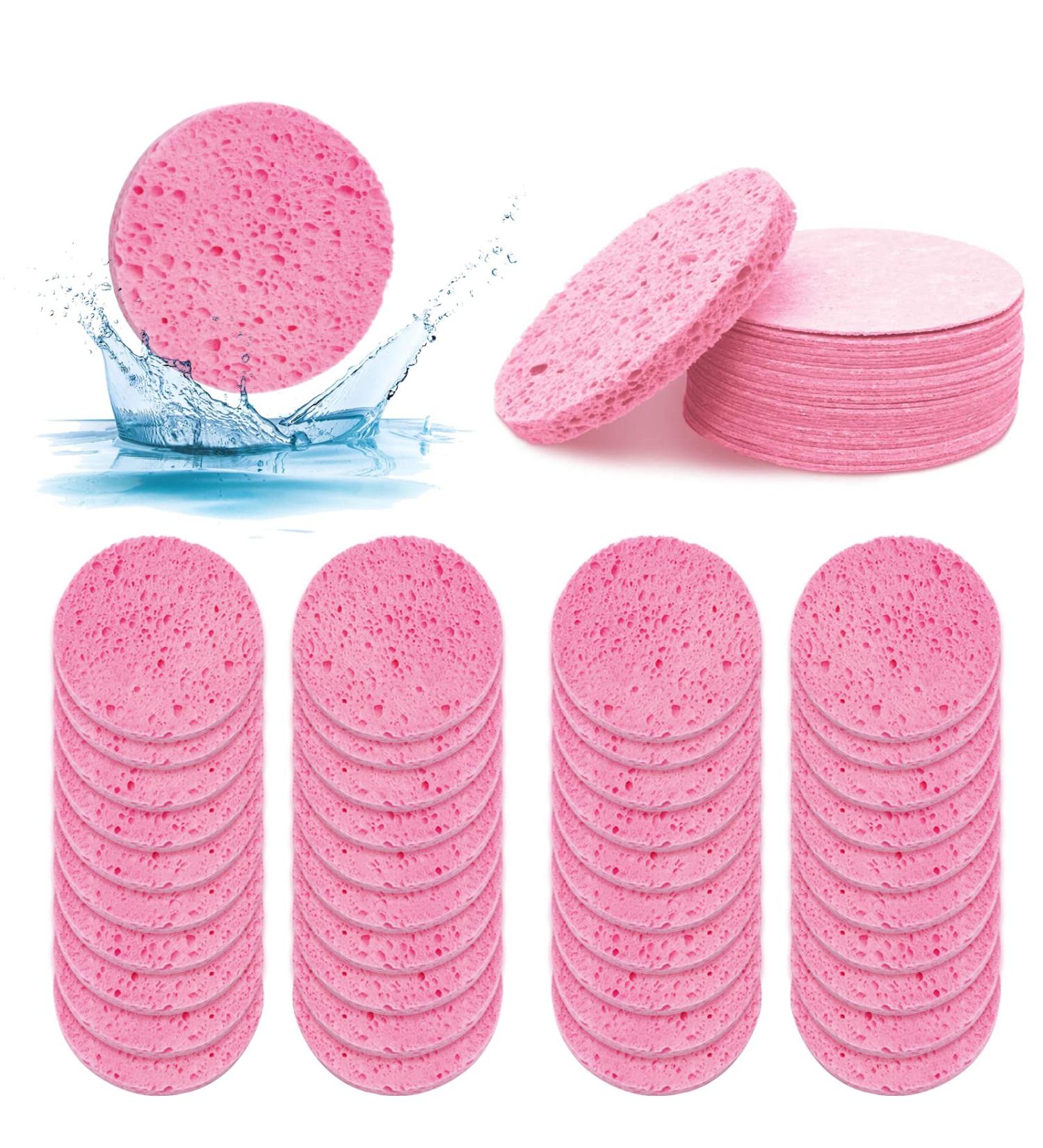 Zocone 70 PCS Natural Wood Pulp Cotton Face Sponges - Reusable Compressed Facial Sponge for Cleansing and Exfoliating - Pink - Buy Online on GoSupps.com