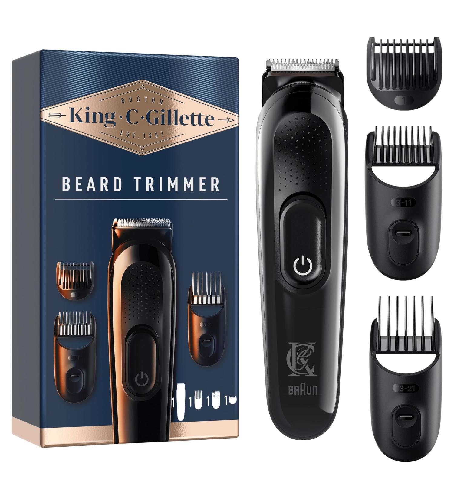 King C. Gillette Cordless Beard Trimmer Kit for Men - Lifetime Sharp Blades, 3 Combs, UK Plug - Gifts for Men - Buy Online on GoSupps.com