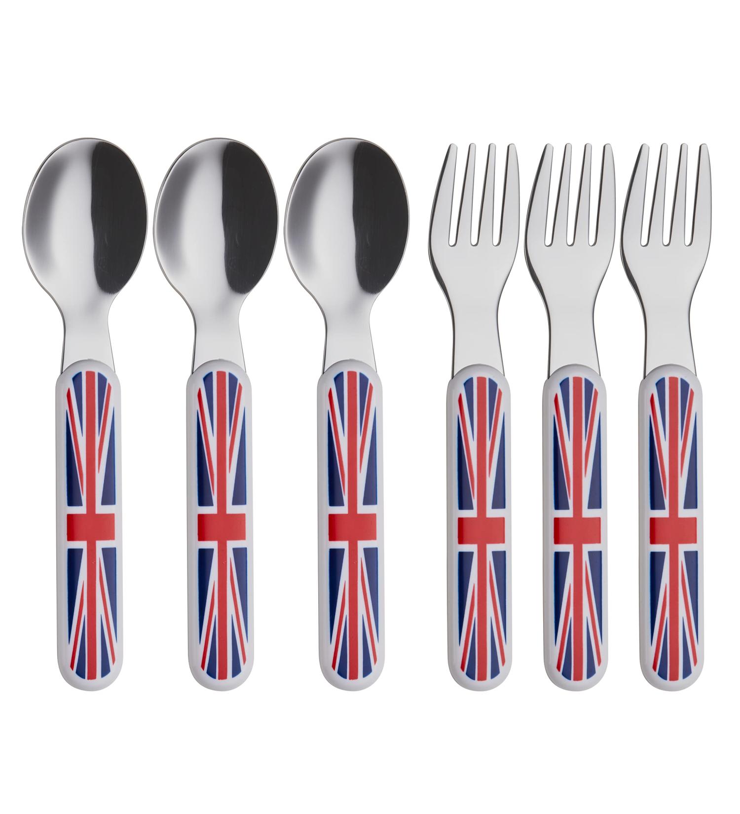 EXZACT Union Jack Kids Cutlery Set- 6pcs Stainless Steel Toddler Children's Cutlery - Forks & Spoons - BPA Free & Dishwasher Safe - Buy Online on GoSupps.com