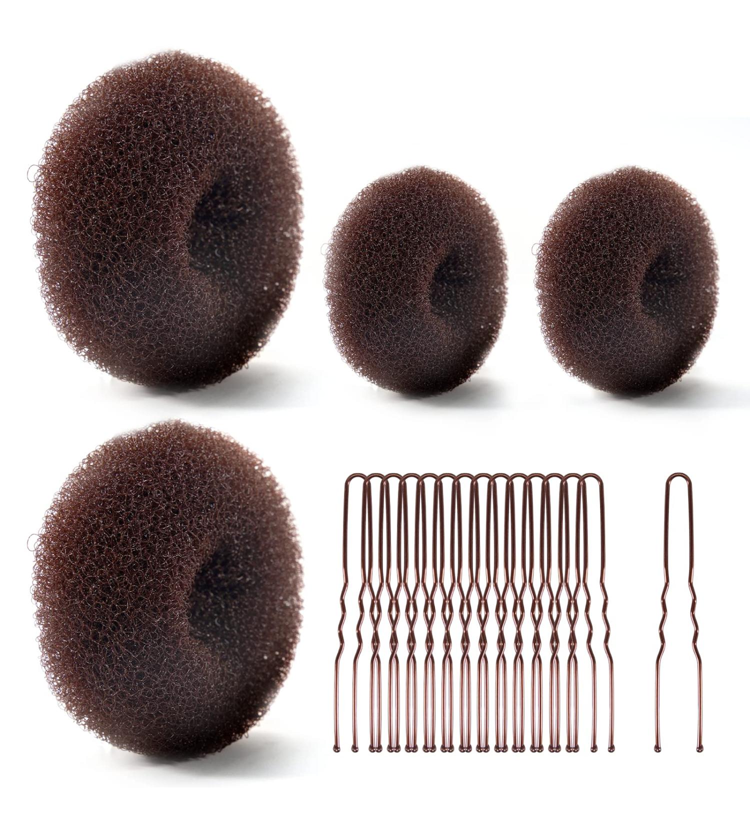 Beige Hair Bun Shaper Set with 4 Sizes + 50 Bobby Pins - Chignon Bun Maker for Dancer & Ballet Girls - Brown Hair Ring Accessory - Buy Online on GoSupps.com