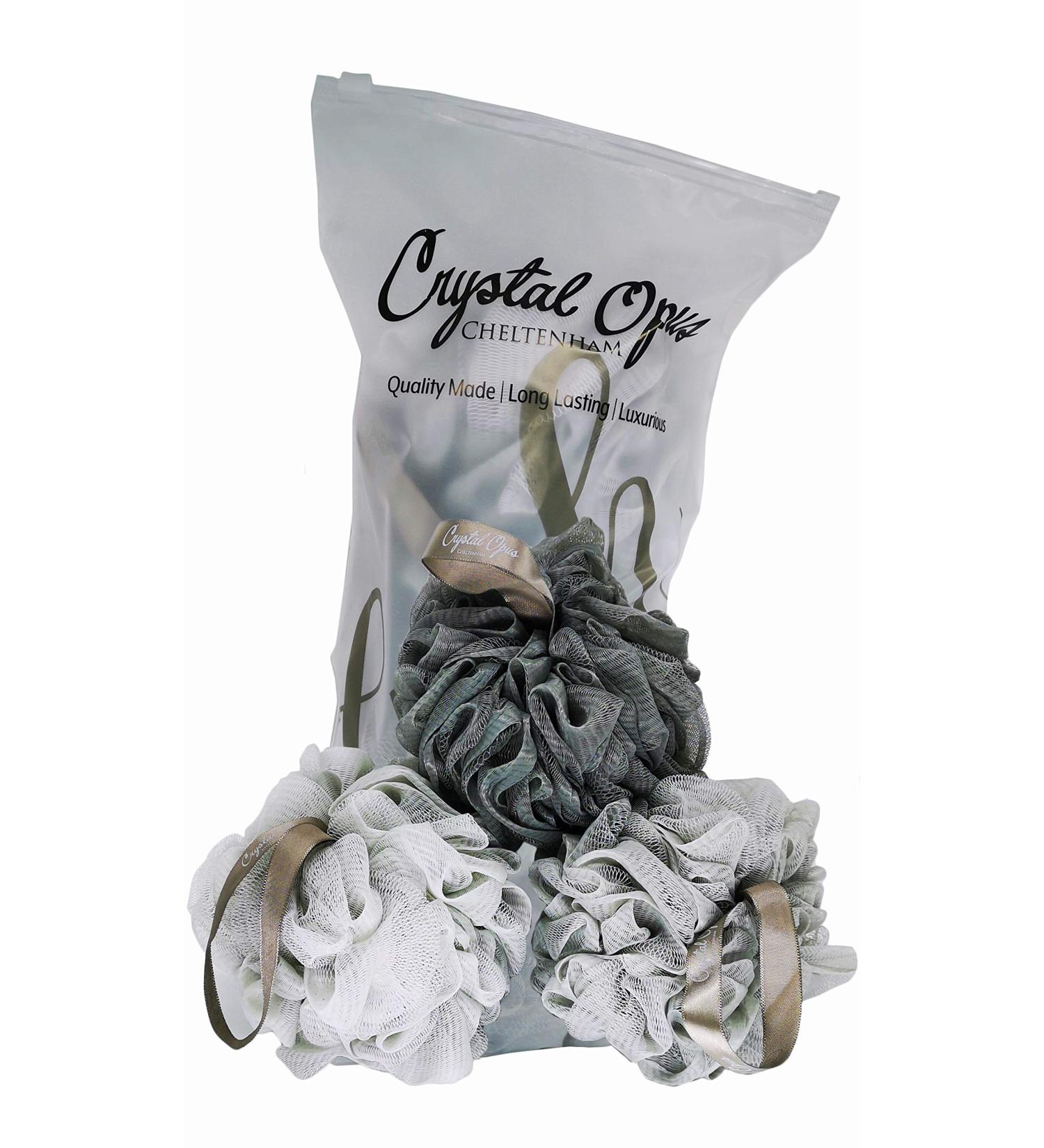 Lush Puffs - 3 Pack Large 75g Deluxe Loofah Body Scrubbers. Rich Lather Shower & Bath Poufs for Skin Exfoliating & Washing. Lush Scrunchie Sponge. Quality Made & Long Lasting. Three Shades of Grey. - Buy Online on GoSupps.com
