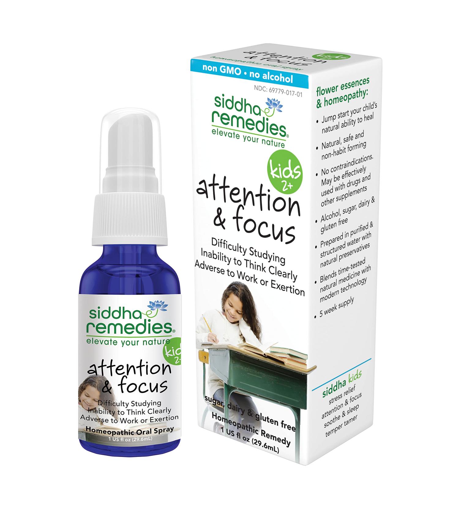 Siddha Remedies Attention & Focus Oral Spray for Kids | Natural Homeopathic Treatment for Studying Difficulties, Restlessness & Concentration | Non GMO & Gluten Free - Buy Online on GoSupps.com