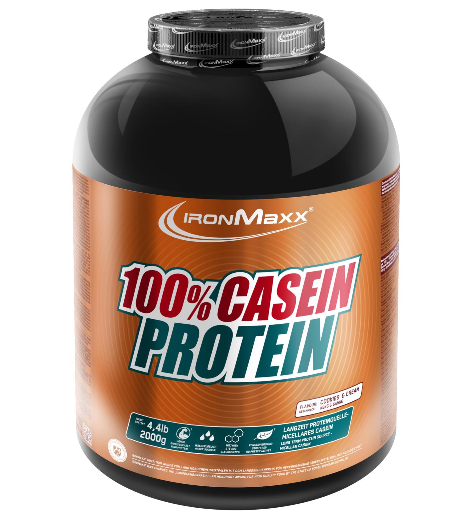 IronMaxx 100% Casein Protein Powder - Cookies & Cream 2kg | Water-Soluble High-Protein Powder with No Added Sugar for Long-Term Satiety - Buy Online on GoSupps.com