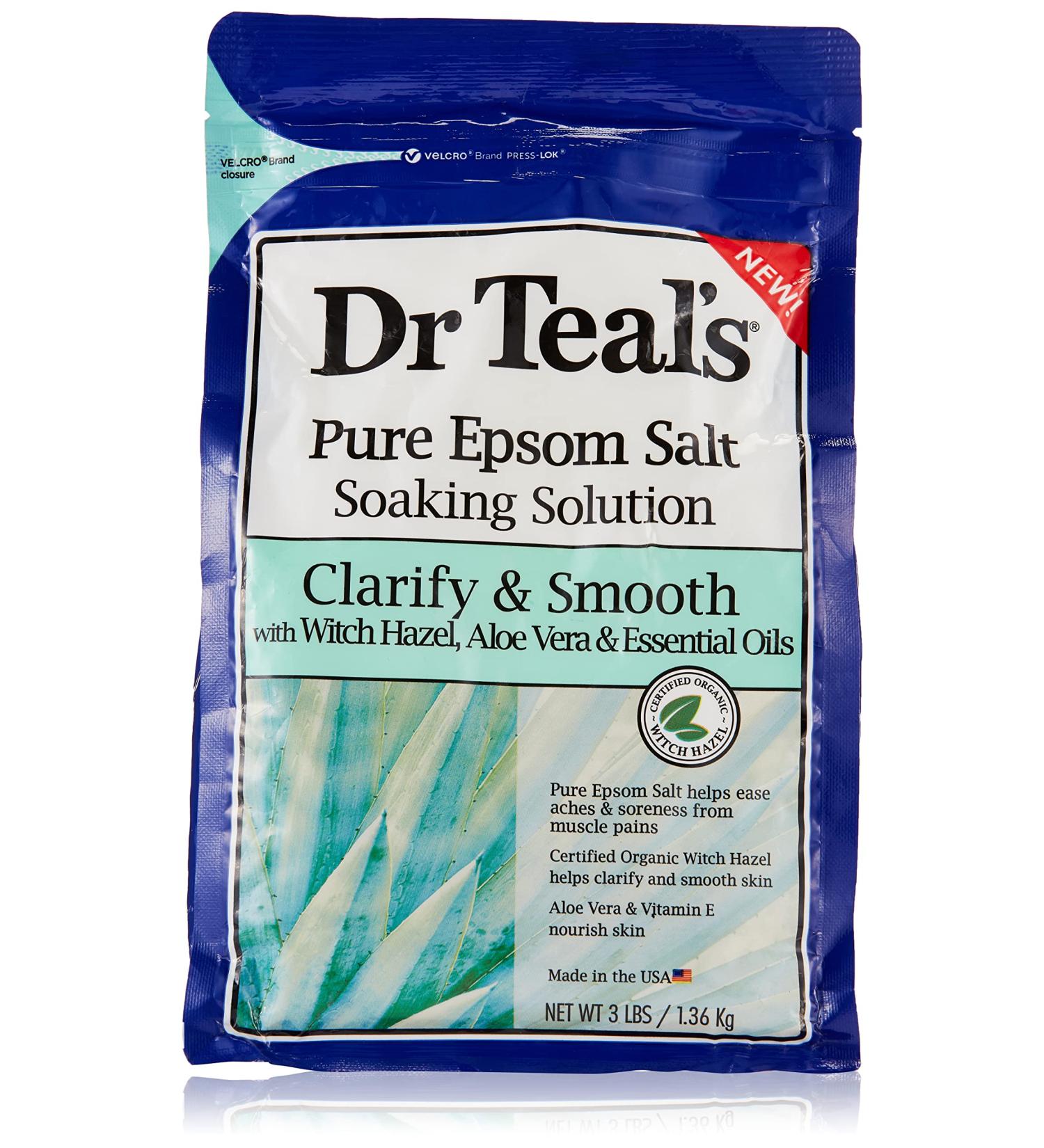 Dr Teal's Clarify & Smooth Epsom Salt with Witch Hazel & Aloe Vera 3lbs - Buy Online on GoSupps.com