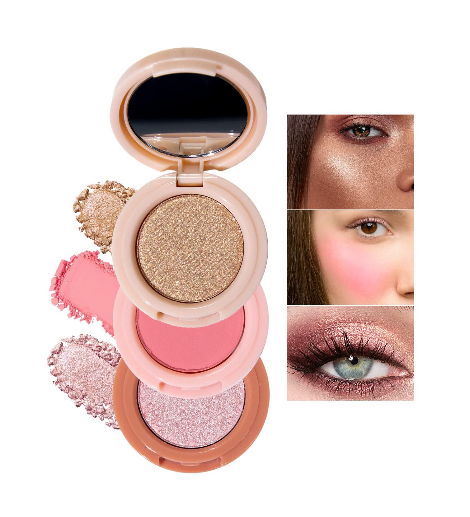 U-Shinein 3-in-1 Makeup Palette: Highlighter, Contour & Blush - Long-Lasting Pigment, Glow Pinkish (Color 01) - Buy Online on GoSupps.com