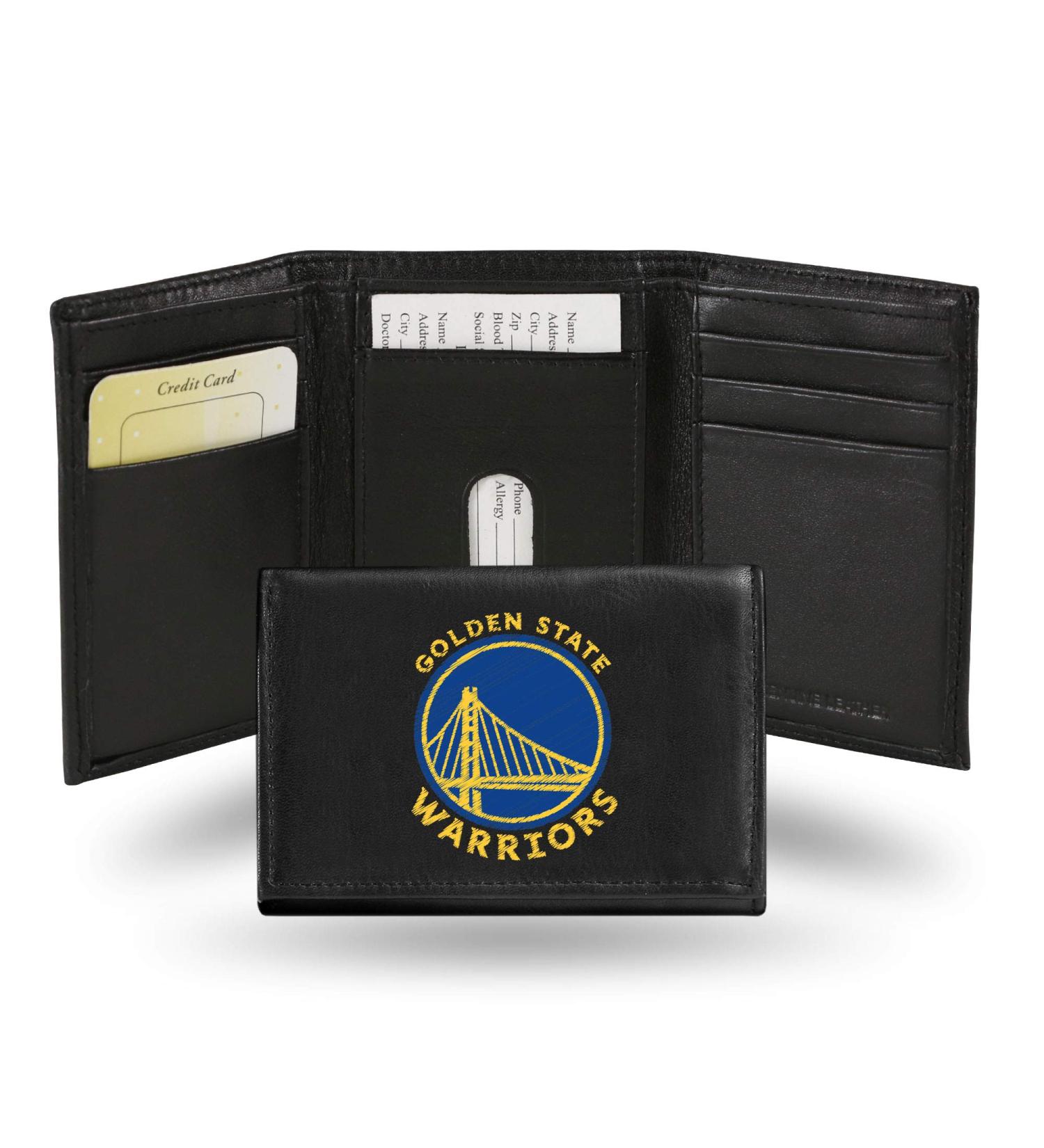 Rico Industries NBA Embroidered Genuine Leather Tri-fold Wallet 3.25" x 4.25" - Slim Golden State Warriors - Buy Online on GoSupps.com