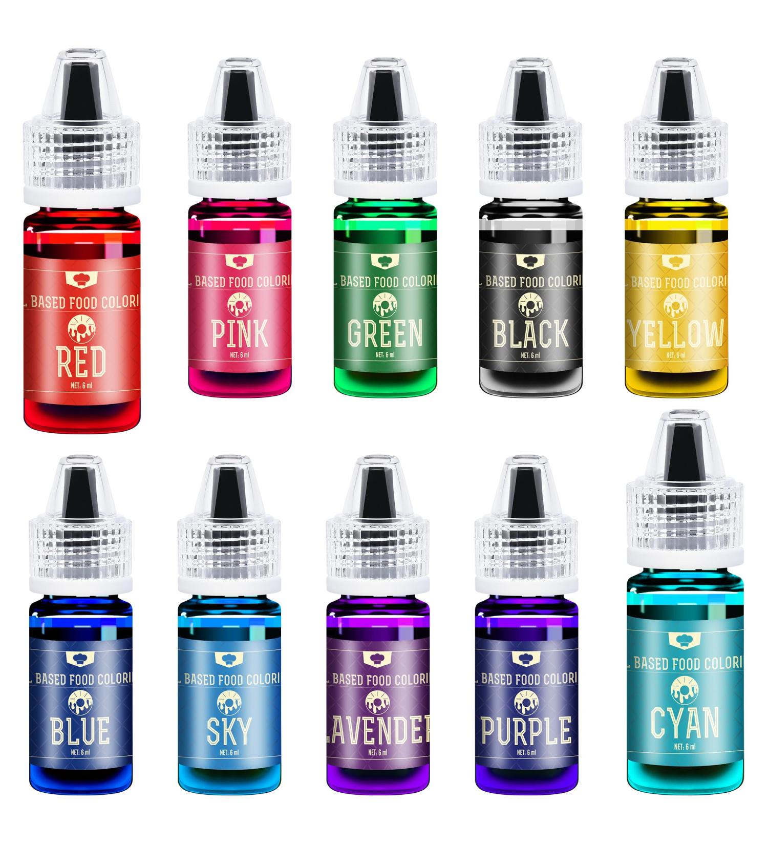 Fat-Soluble Food Coloring for Chocolate - 10 Pack Oil-Based Liquid Colors for Baking Fondant Cakes & Cookies | 6ml Each - Buy Online on GoSupps.com