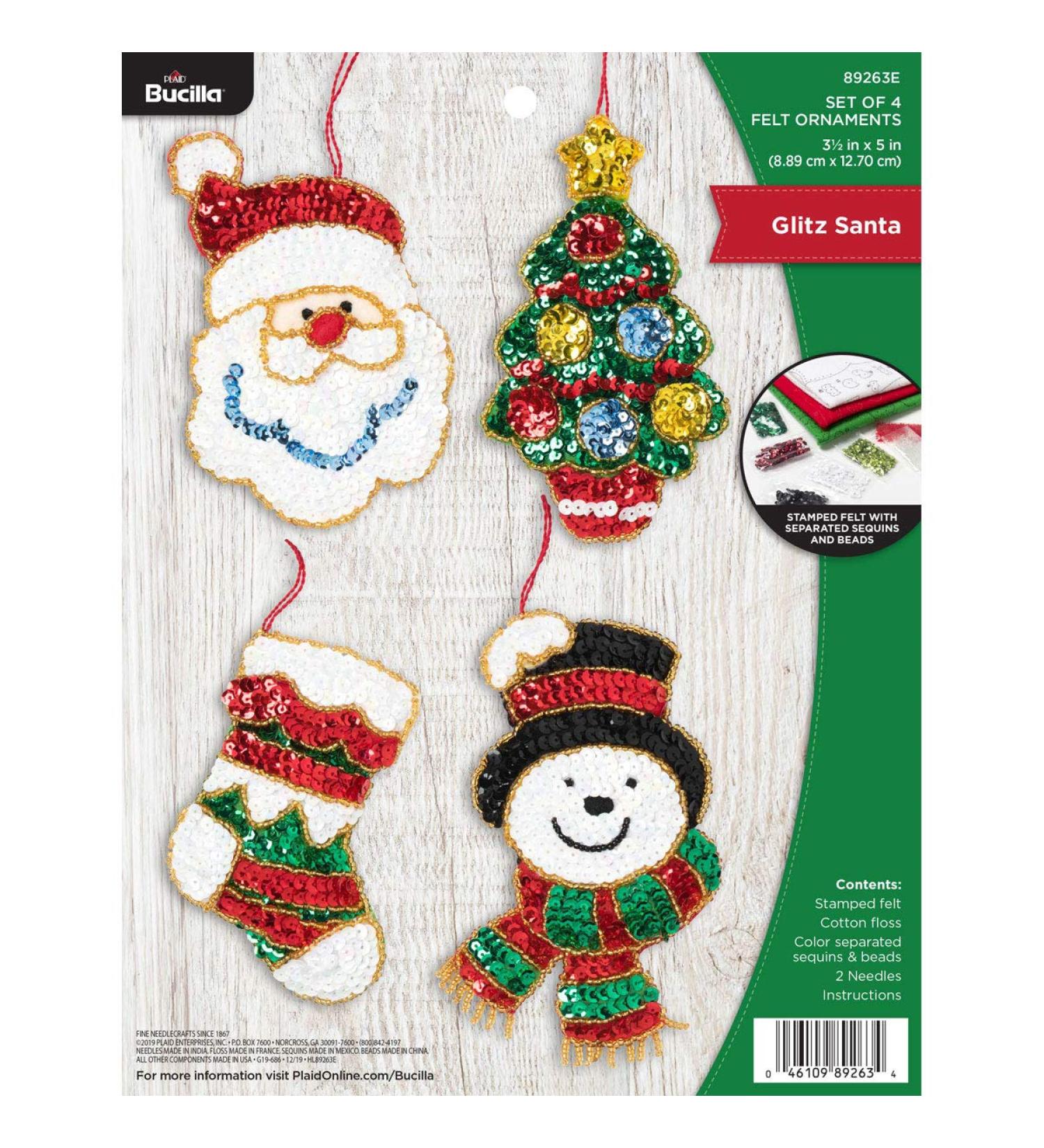 Bucilla Glitz Santa Ornament Kit - Christmas Felt Applique - 3.5 x 5 - DIY Holiday Craft - Buy Online on GoSupps.com