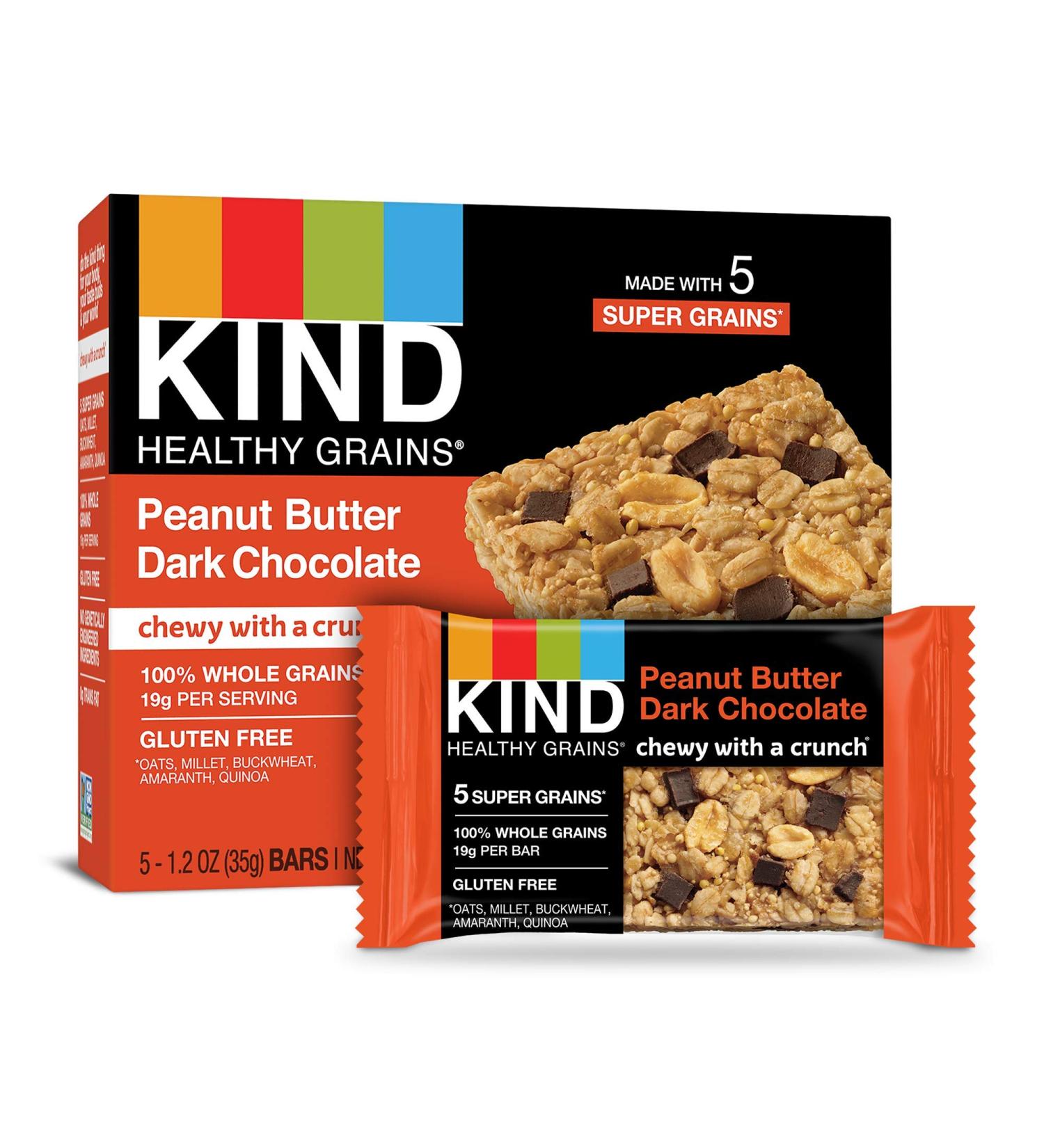 KIND Healthy Grains Bars Peanut Butter Dark Chocolate 5ct 1.2oz - Non GMO & Gluten Free (Pack of 3) - Buy Online on GoSupps.com