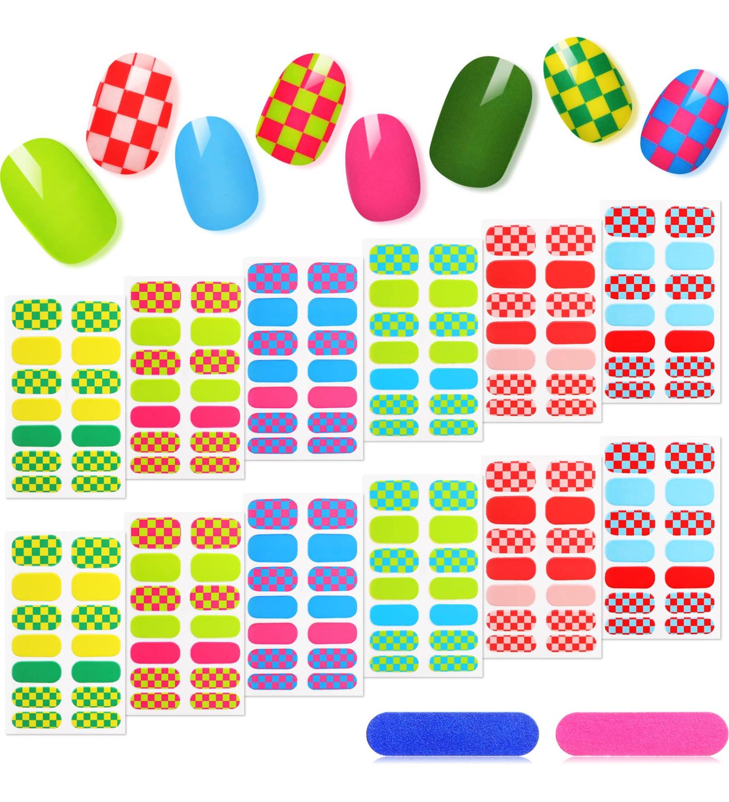 Solid Checkerboard Nail Wraps - 12 Sheets with Nail File | Self-Adhesive Polish Strips for DIY Manicure | Nail Art Stickers for Women & Girls - Buy Online on GoSupps.com
