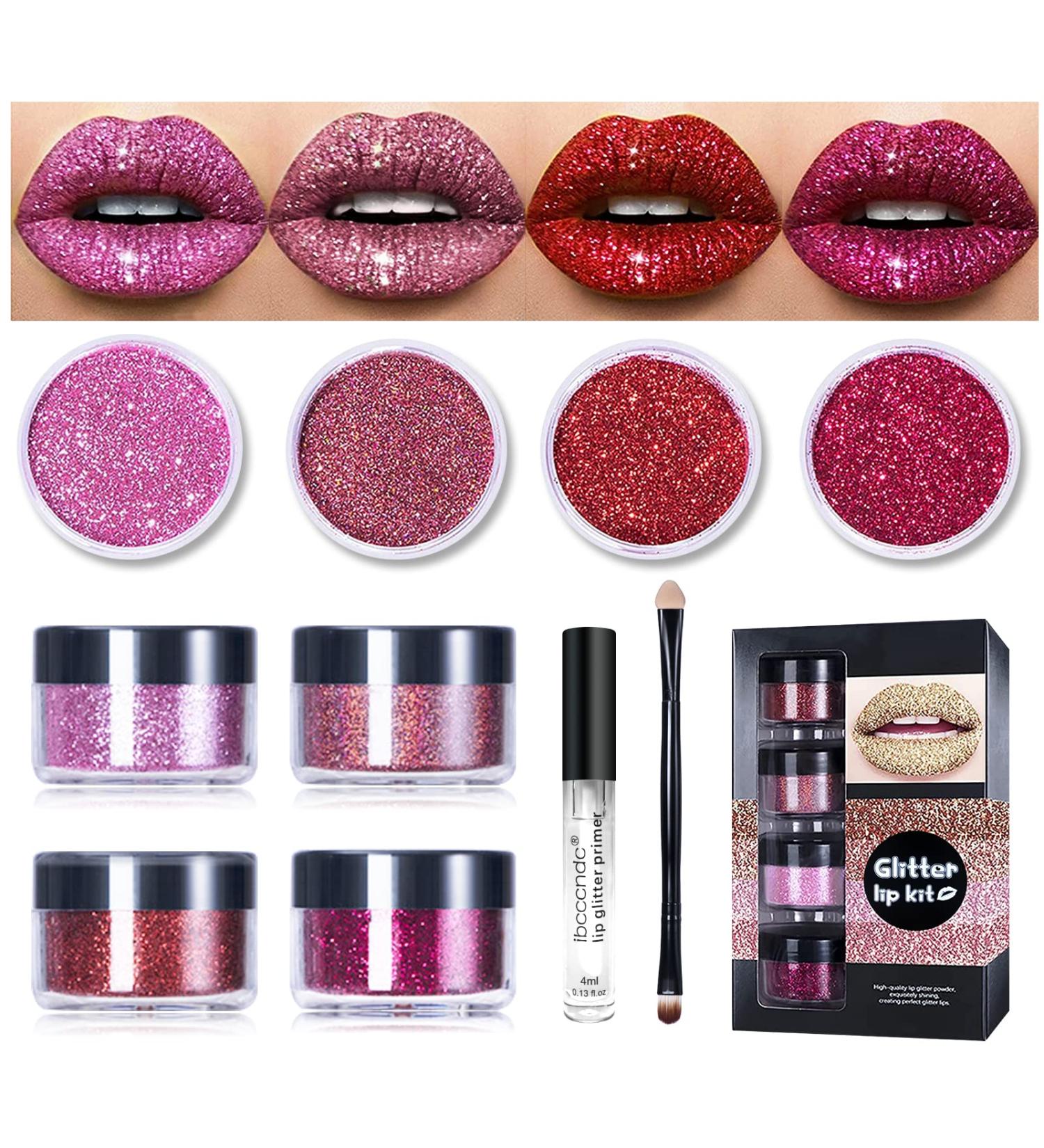 FREEORR Glitter Lip Kit - Long Lasting Waterproof Lipstick Set with Diamond and Metallic Finish in Red Color - Buy Online on GoSupps.com
