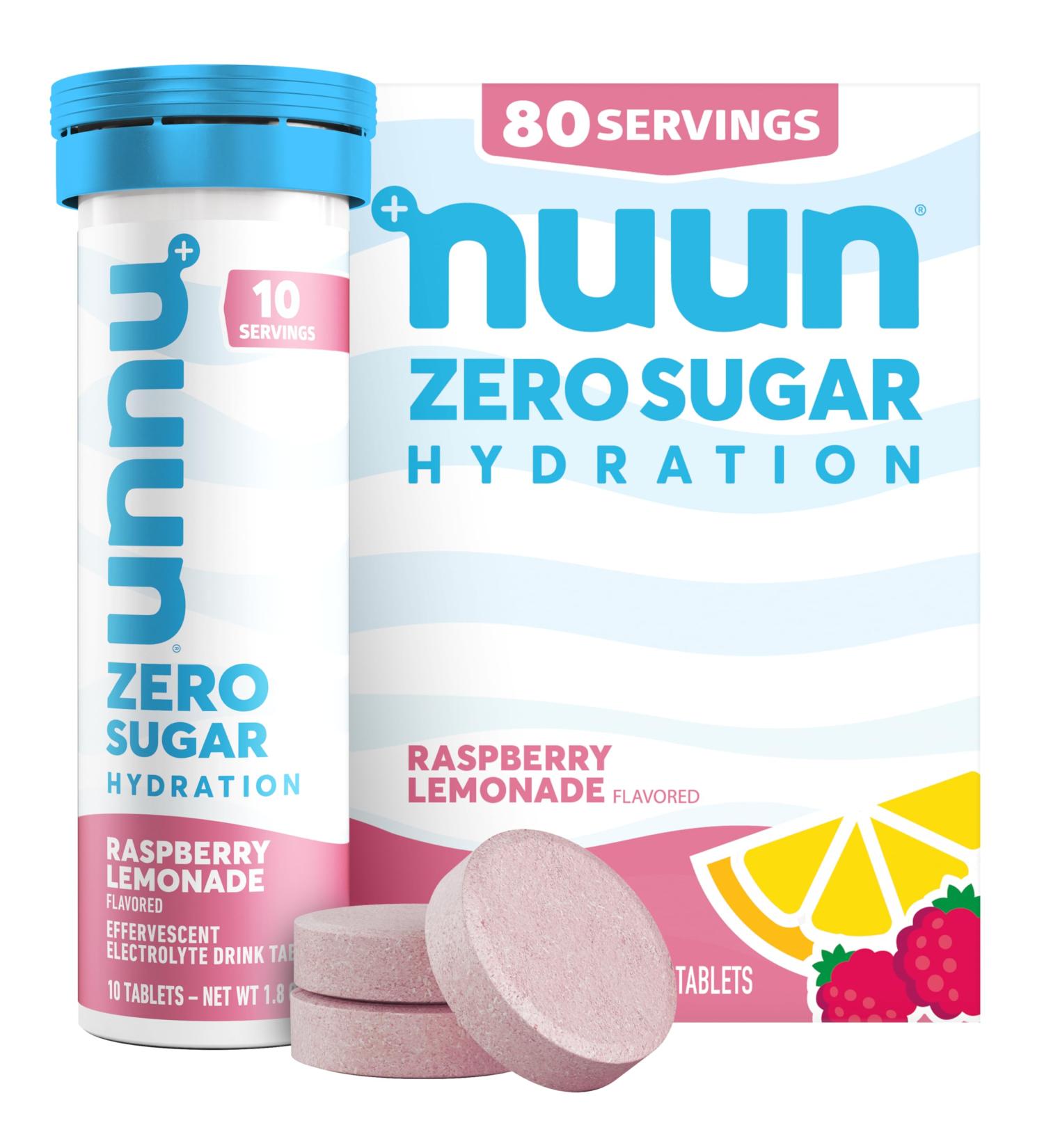 Nuun Zero Sugar Hydration Electrolyte Tablets - Sodium Potassium Chloride Calcium Magnesium Light & Delicious Fruit Flavors No Sugar Gluten Free Vegan Raspberry Lemonade (80 Servings Total) Raspberry Lemonade 80 Co  - Buy Online on GoSupps.com