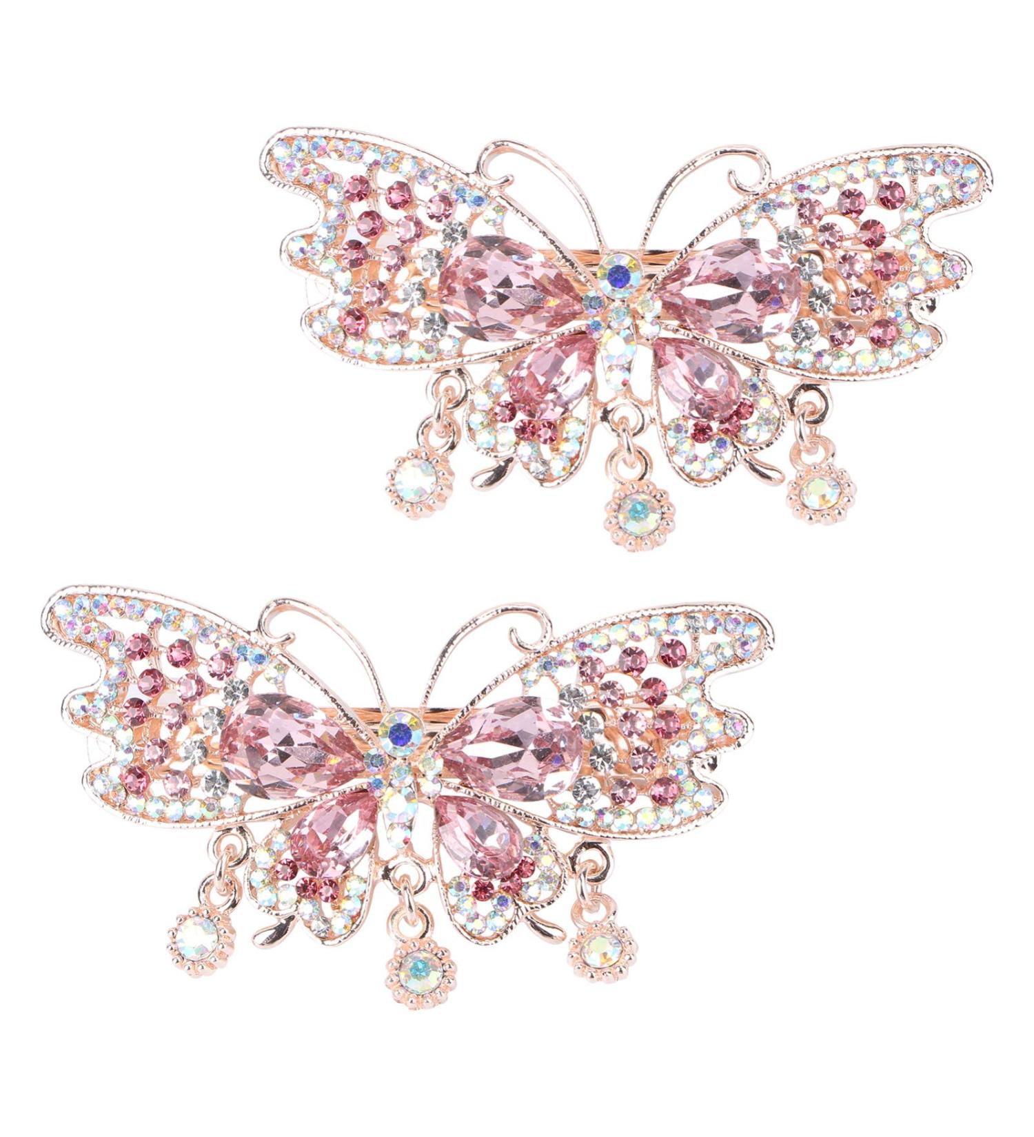 Beaupretty Pink Crystal Butterfly Hair Clip Set - Rhinestone Barrettes for Women - Buy Online on GoSupps.com
