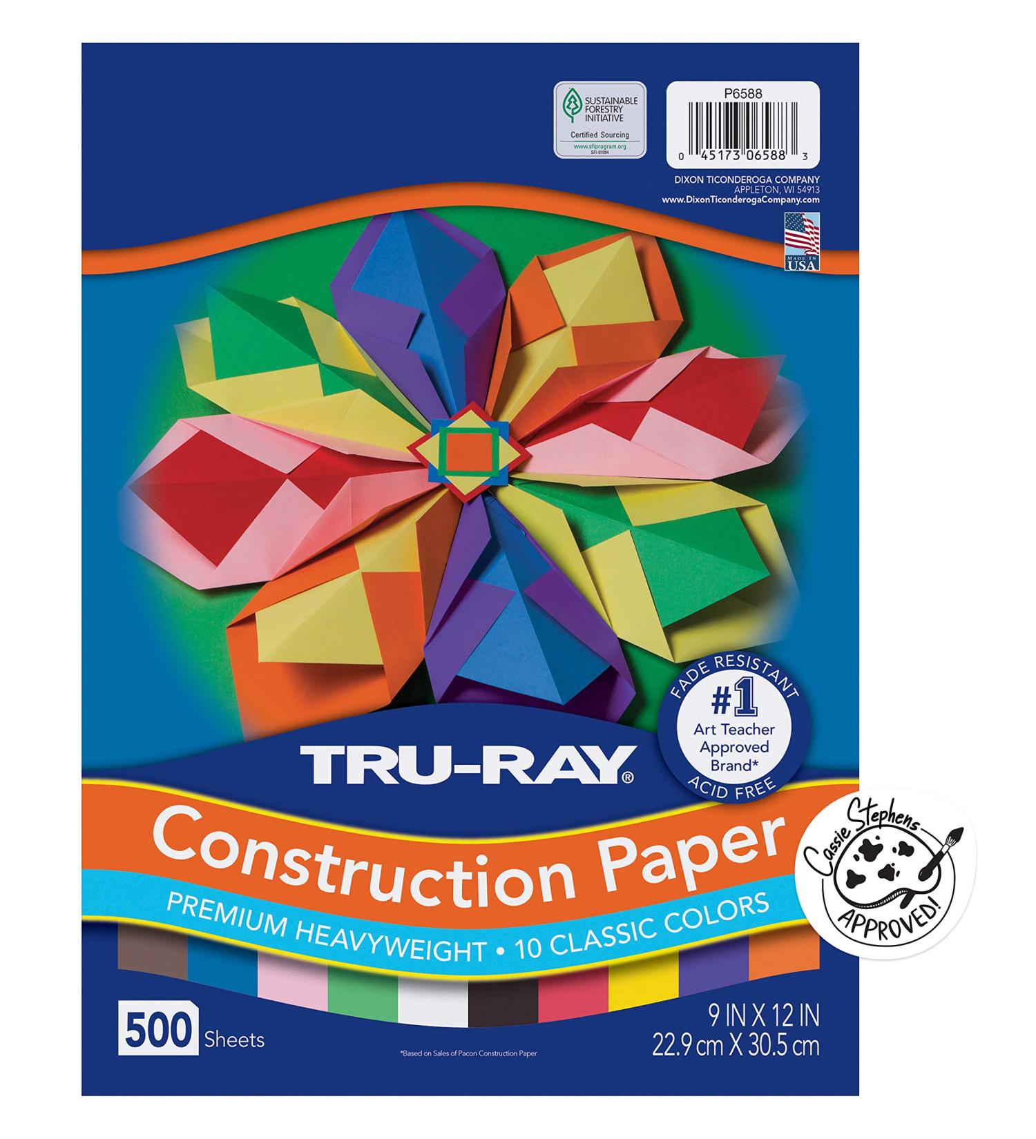 Tru-Ray Heavyweight Construction Paper Bulk Assortment - 10 Assorted Colors - 500 Sheets 9x12 - Buy Online on GoSupps.com