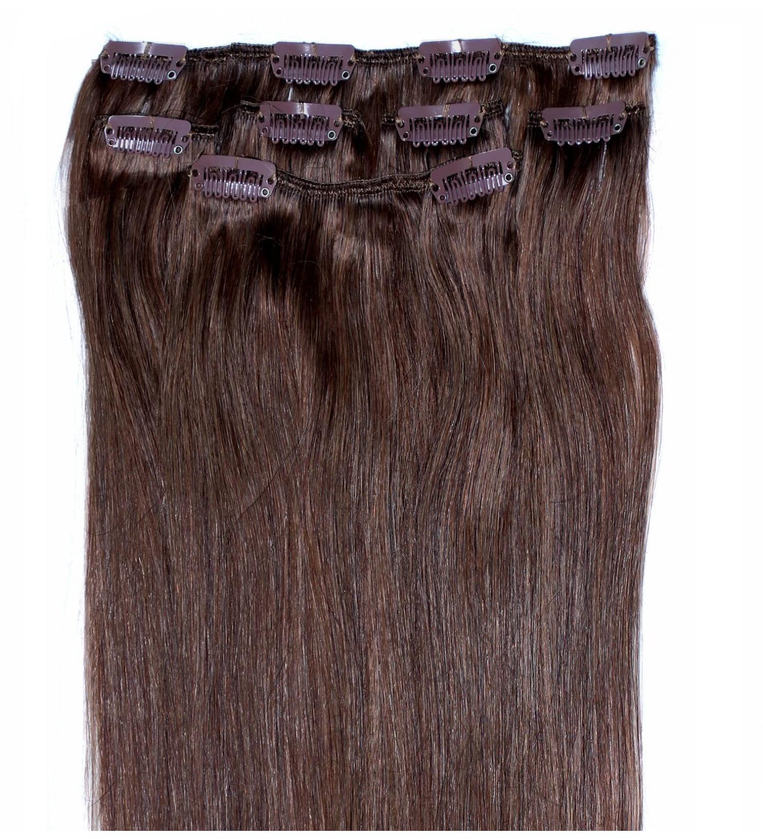 Forever Young Hair Extensions Real Human Hair Extensions Clip In Half Head 40g 16" Length Medium Brown #4