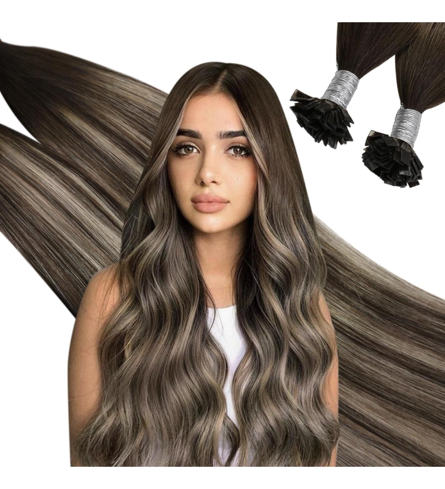 Ugeat 35cm Keratin Bonding Sticks - 100% Remy Hair Extensions Ash Blonde Highlights #P18/613 Flat Tip 50 Straws 14 Inch Hot Fusion - Buy Online on GoSupps.com