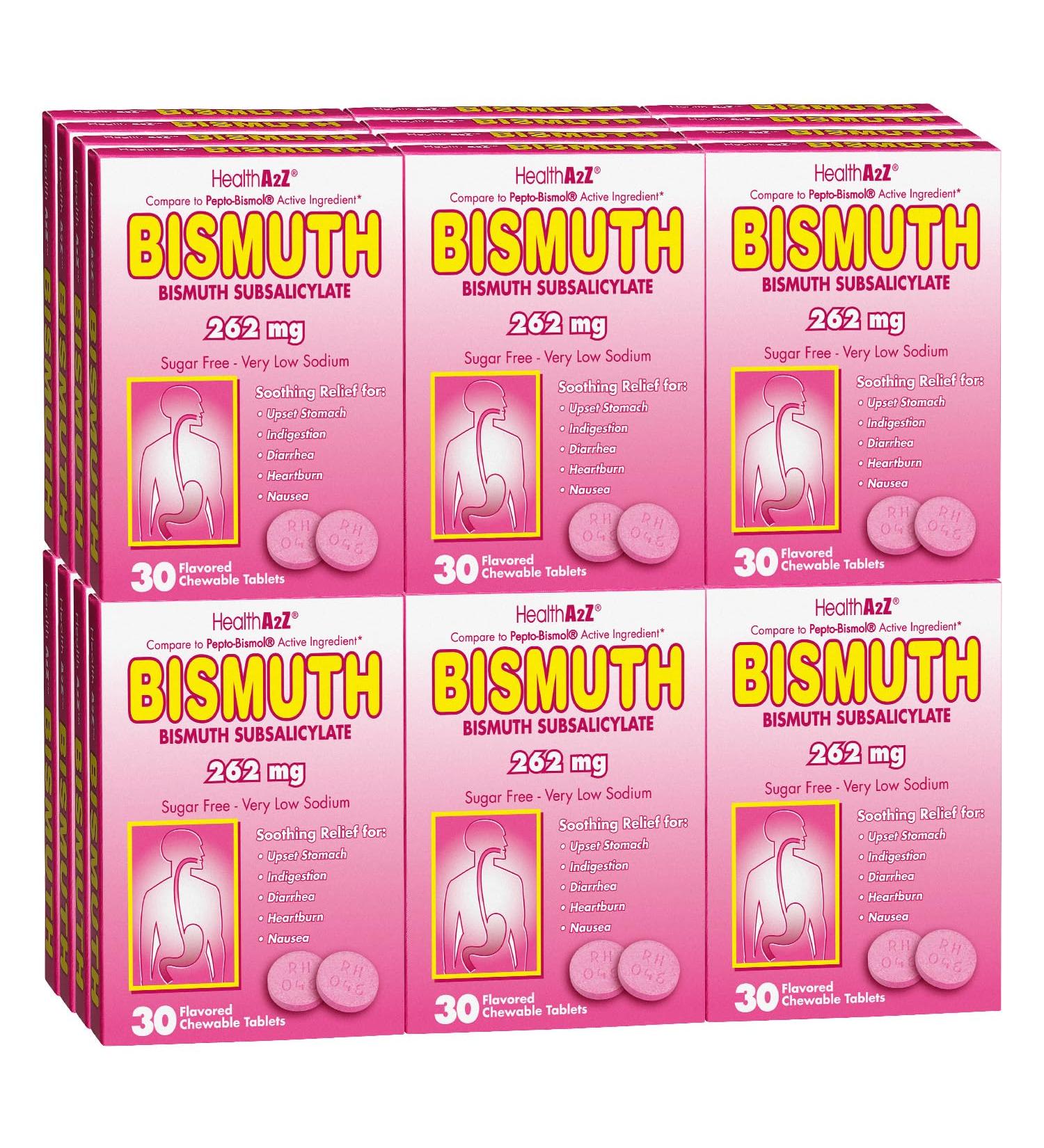 HealthA2Z Bismuth | Bismuth Subsalicylate 262mg | Multi-Symptom Relief for Nausea Upset Stomach & Diarrhea | 24 Pack of 30 Chewable Tablets (720 Tablets Total) | Value Pack