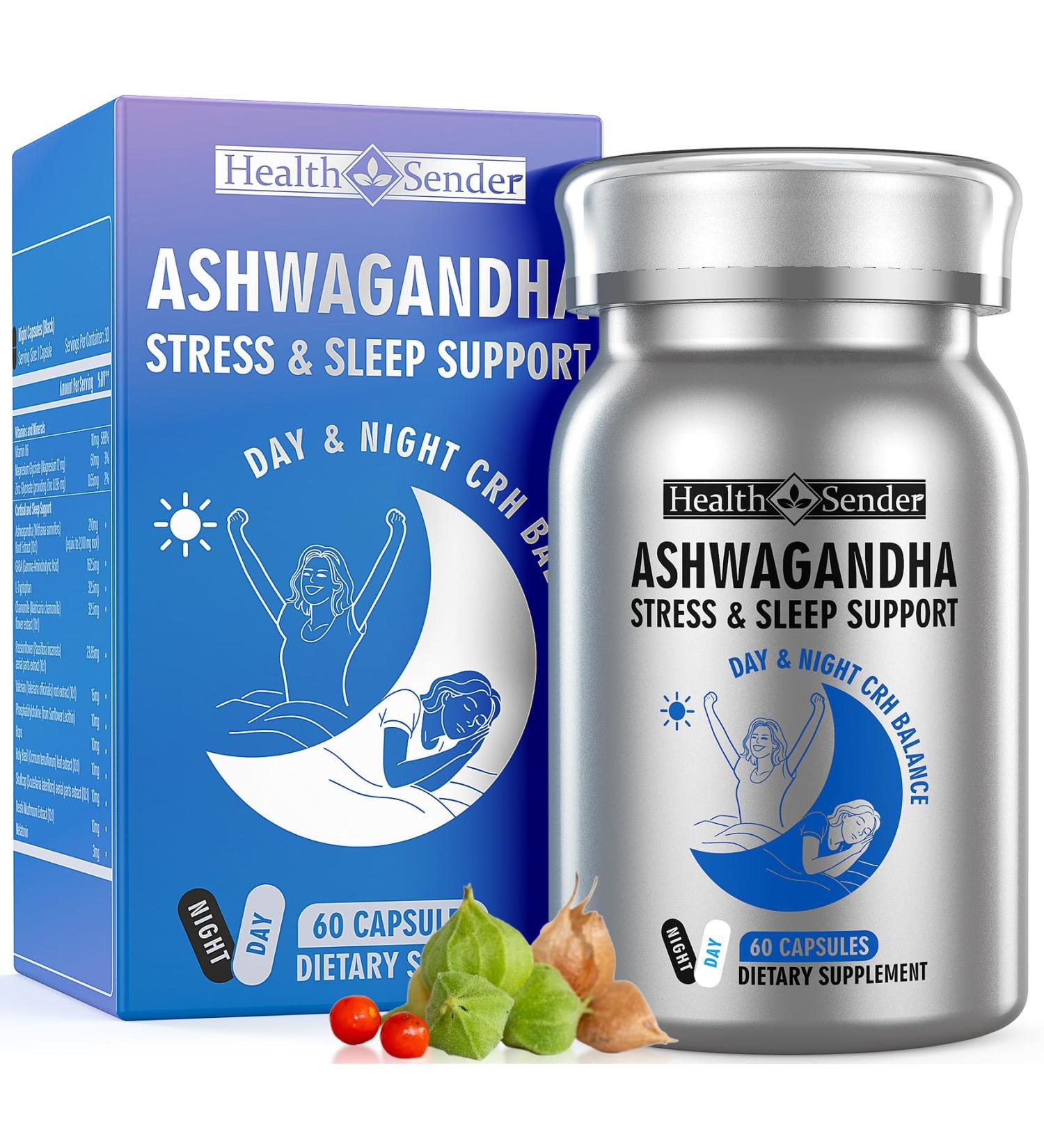 Adrenal & Stress Support with Ashwagandha, Rhodiola, Melatonin, and Herbal Blend Day & Night Support for Calm, Focus & Restful Sleep for Women & Men 60 Count (Pack of 1) - Buy Online on GoSupps.com