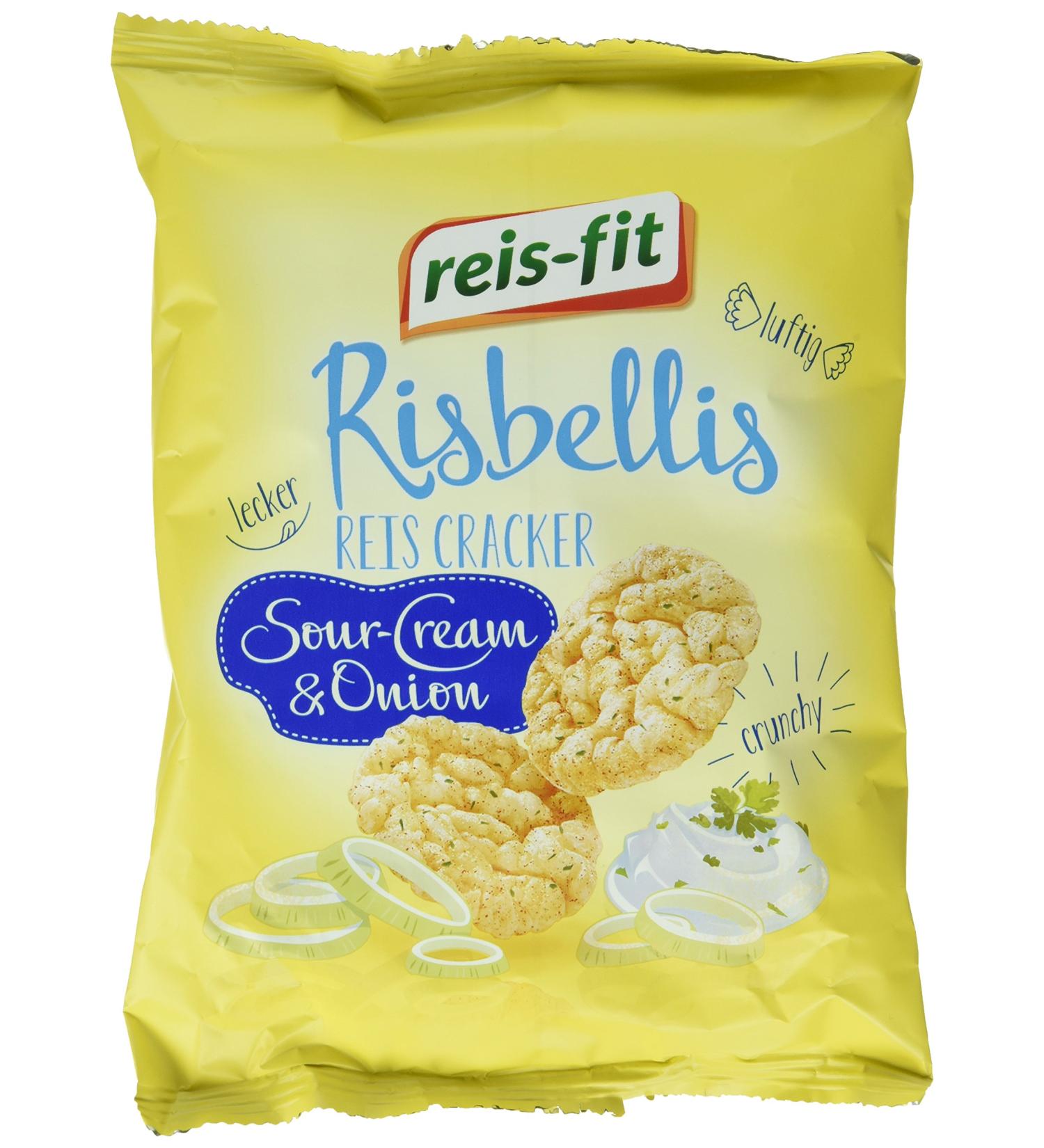 Reis-Fit Risbellis Rice Crackers Sour Cream & Onion - 4 Pack (4 x 40g) | Delicious Gluten-Free Snack for International Shipping - Buy Online on GoSupps.com