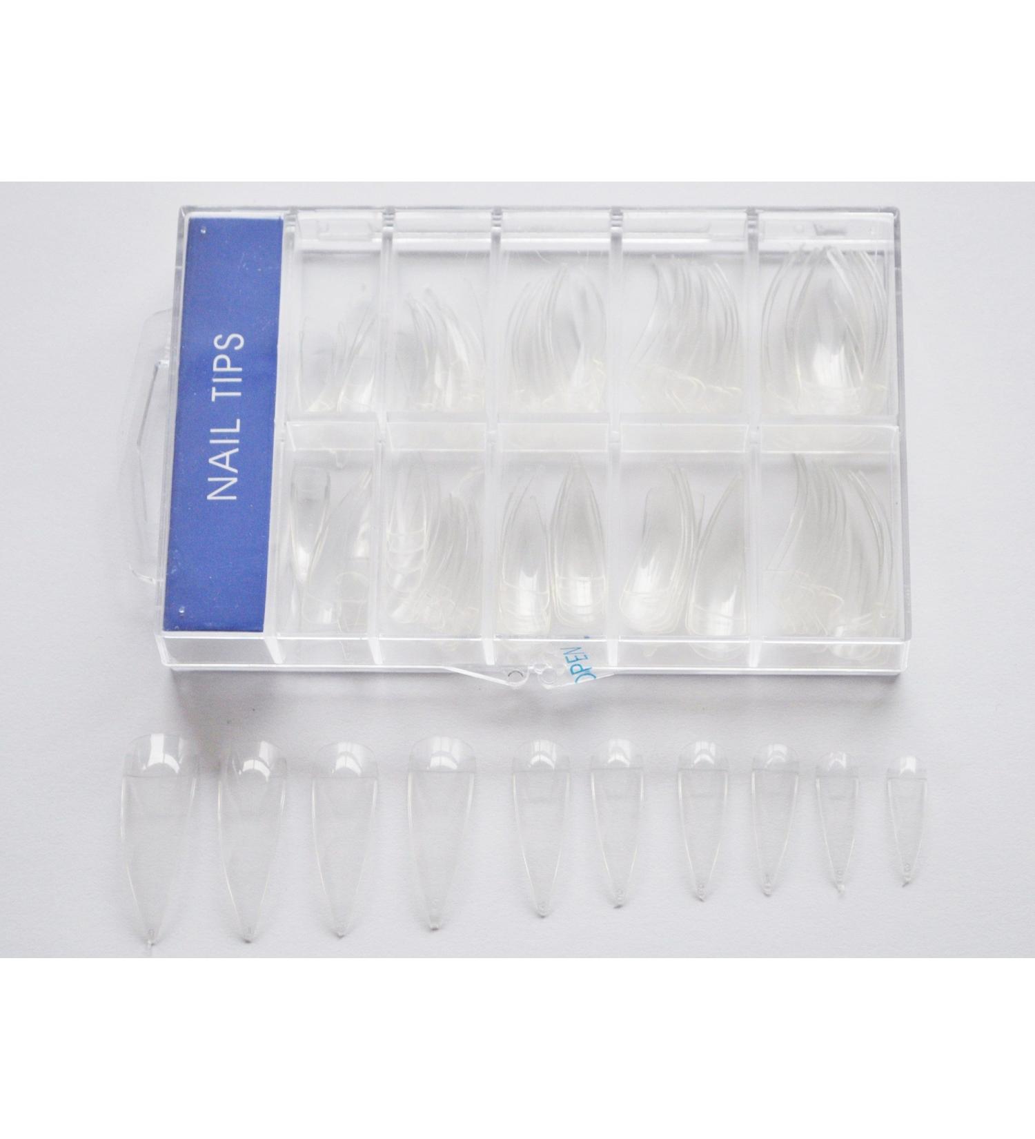 KM-Nails 100 Stiletto Tips crystal colors sorted in box