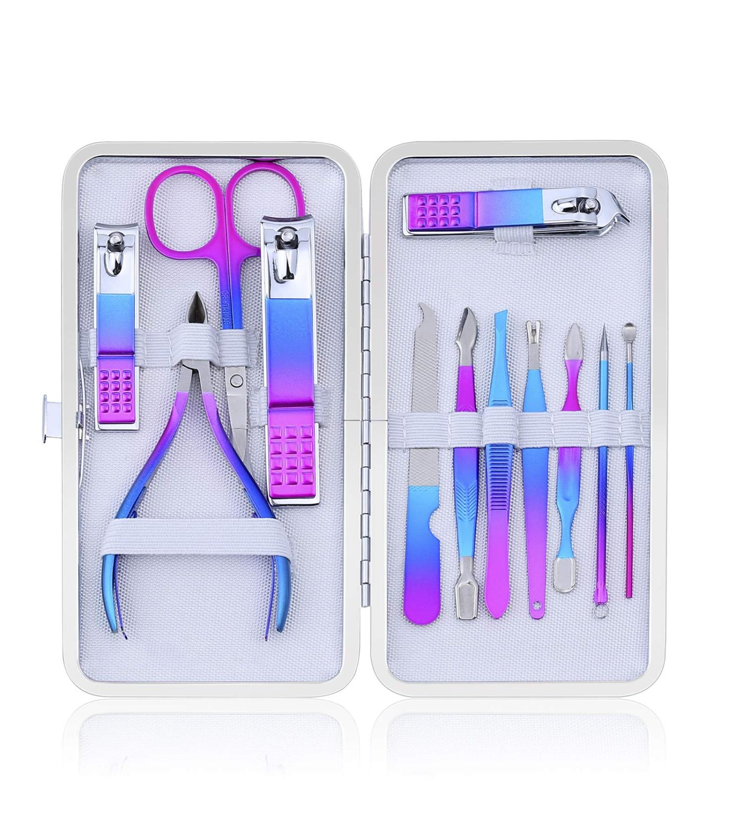 CGEB Manicure Set - Professional Nail Care Tools Kit for Men and Women | 12Pcs Grooming Set with Travel Case - Colorful - Buy Online on GoSupps.com