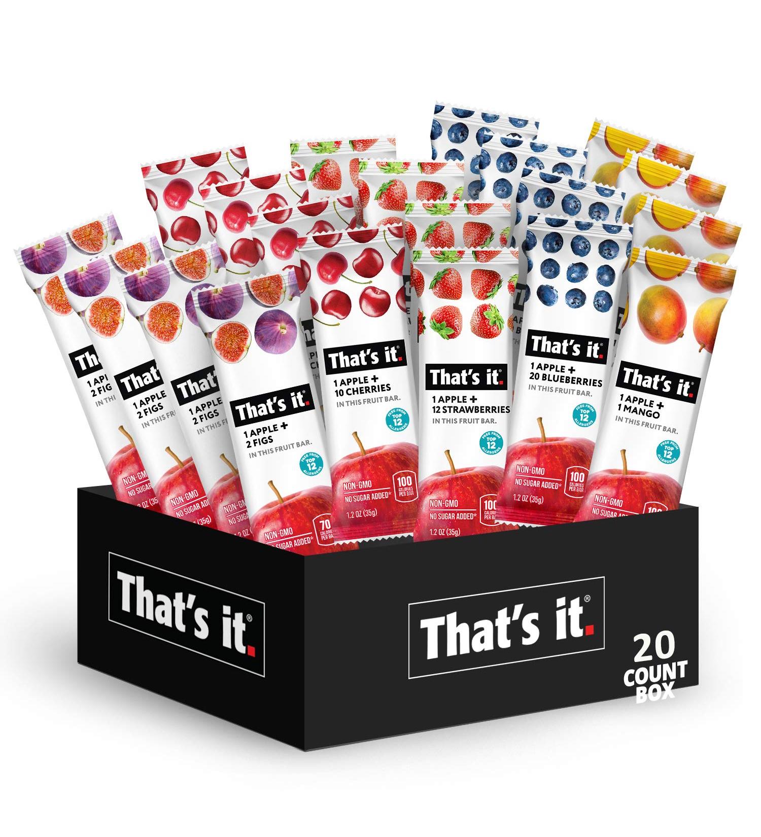 Thatâ€™s It Fruit Bars Snack Gift Box | 20 Pack - 100% Natural, Gluten-Free, Vegan, Low Carb - Healthy Variety (Strawberry, Mango, Blueberries, Cherries, Fig) - Buy Online on GoSupps.com