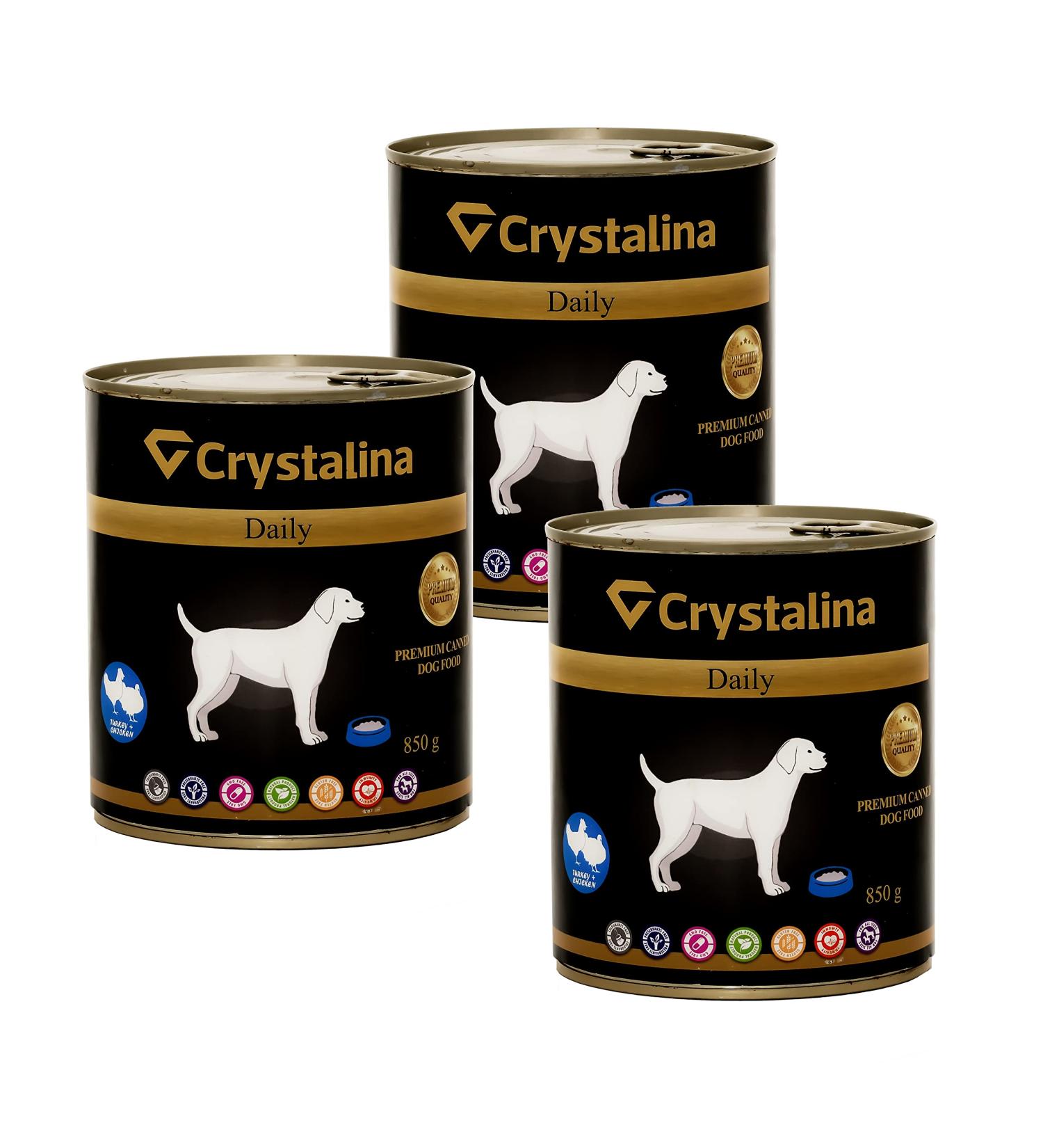 Crystalina Daily Premium Adult Dog Food with Turkey and Chicken | Canned Dog Food | High Meat Content up to 87% | Wheat Free | 3 Pack (3 x 850 g) - Buy Online on GoSupps.com
