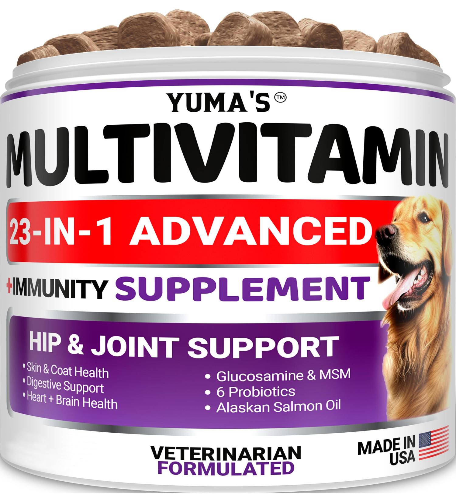 Multivitamin Chews for Dogs - Dog Vitamins - 23-in-1 Formula - Glucosamine Cranberry Salmon Oil - Vet Created - Made in USA - Buy Online on GoSupps.com