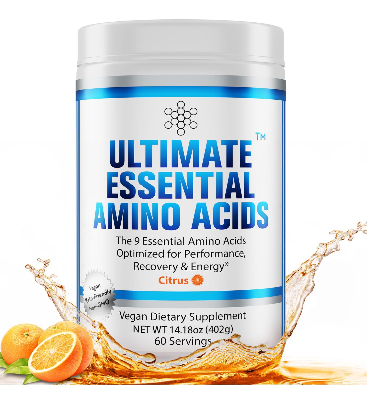 Ultimate 100% Essential Amino Acids Powder Citrus Flavor | BCAA + L-Lysine L-Threonine & More | 60 Servings - Buy Online on GoSupps.com