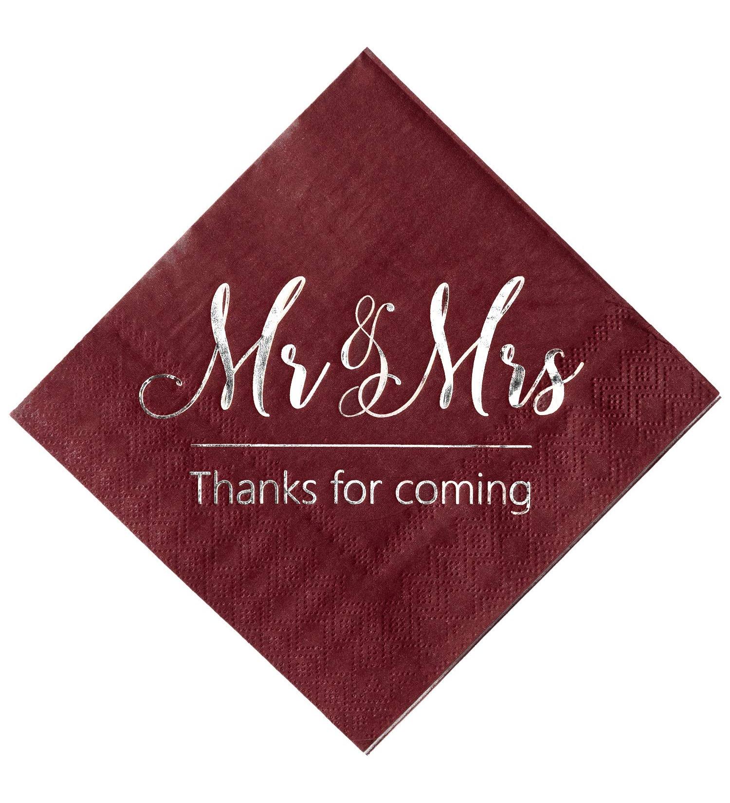 Crisky Wedding Napkins Mr Mrs Burgundy Silver Cocktail Beverage Dessert Disposable Napkins for Wedding Shower Engagement Party Decorations  Wedding Table Decor  100 Pcs  3-Ply BurgundySilver - Buy Online on GoSupps.com