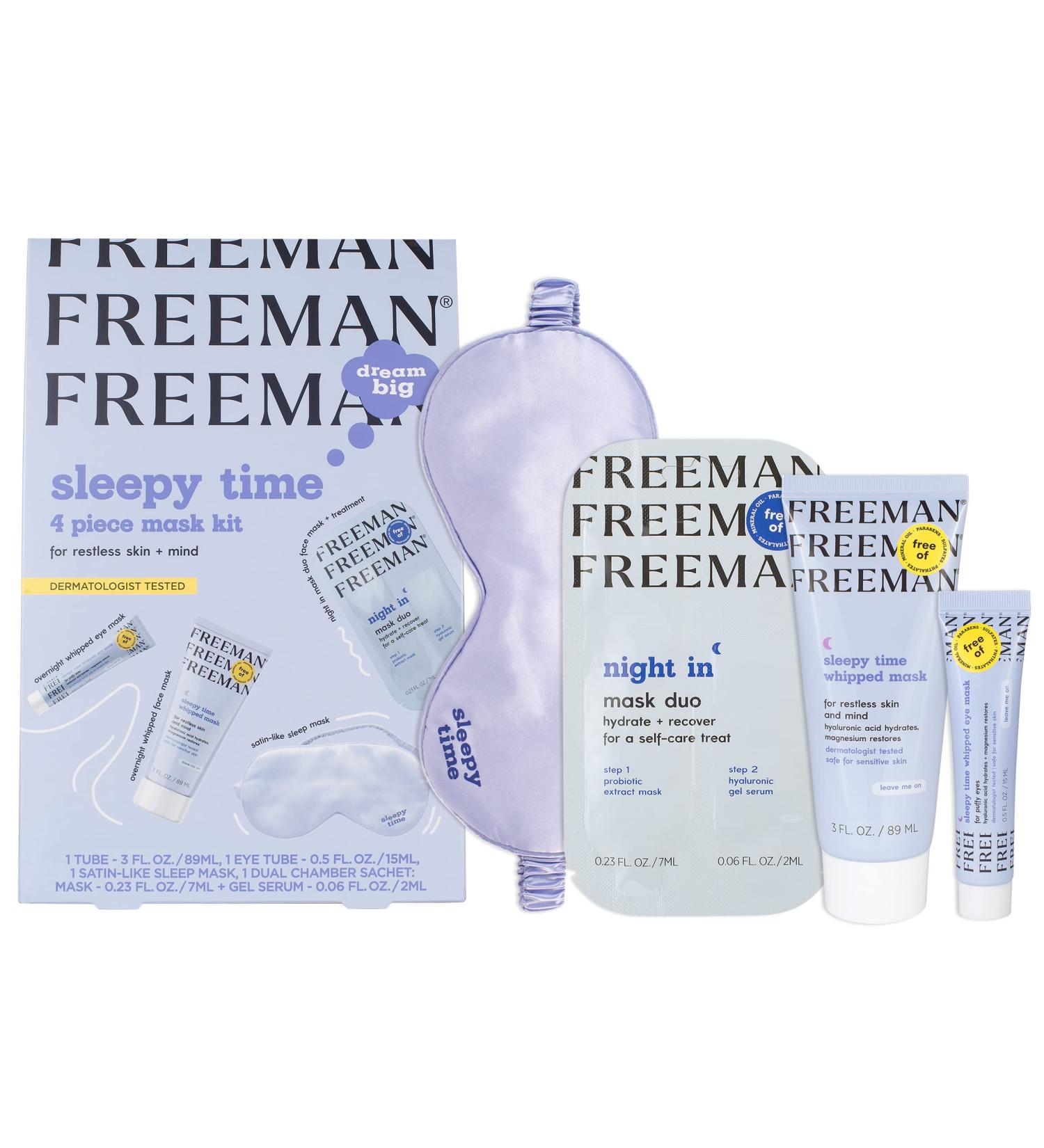 FREEMAN Sleepy Time Facial Mask Kit - 4 Piece Set with Eye Mask & Overnight Moisturizer for Tired Eyes & Skin | Includes Satin Sleep Mask | Ideal for Sleep Routine and Skin Care - Buy Online on GoSupps.com
