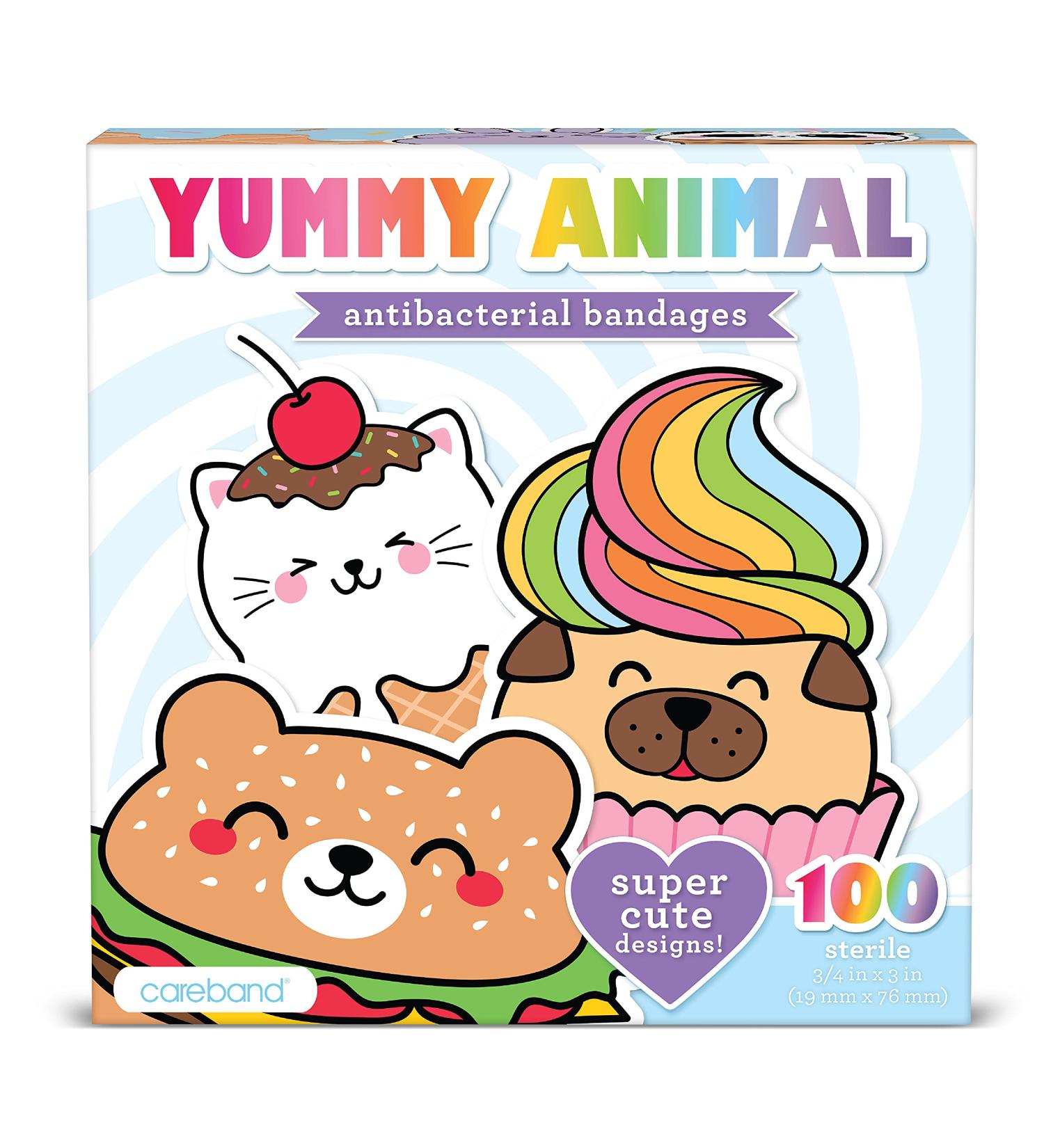 Yummy Animal Kids Bandages 100 ct - Super Cute Designs | Adhesive Antibacterial Bandages for Cuts, Scrapes, Burns | Easter Basket Stuffers for Kids - Buy Online on GoSupps.com