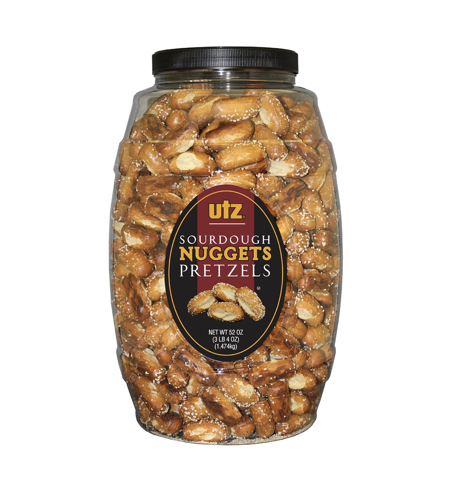 Utz Sourdough Nuggets Pretzels 52 oz Barrel - Bite-Size Pretzels with Classic Sourdough Flavor - Perfectly Salted, Zero Cholesterol - 3.25 lb Pack - Buy Online on GoSupps.com