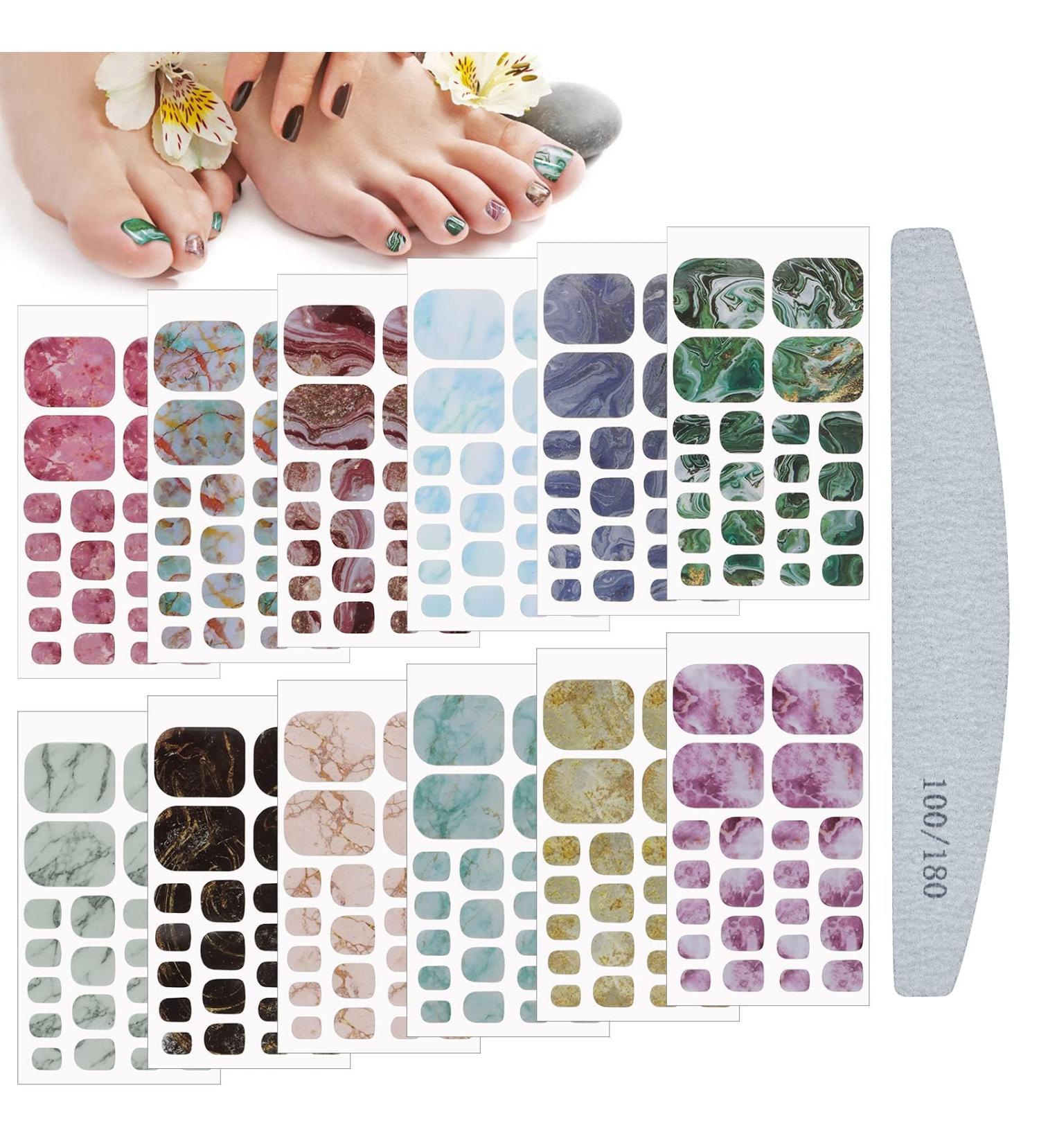 Kalolary Self-Adhesive Nail Film Stickers - 12 Sheets Marbled Nail Art Designs for DIY Manicure & Fashion Decor - Buy Online on GoSupps.com