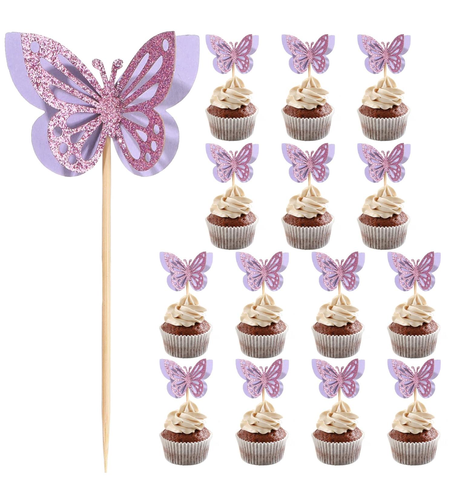 48 Pcs Glitter Butterfly Cupcake Toppers Purple Butterfly Cupcake Toppers 3D Double Layers Cupcake Topper Decorations Stand Food Picks Decorations for Butterfly Theme Birthday Party Wedding Supplies - Buy Online on GoSupps.com