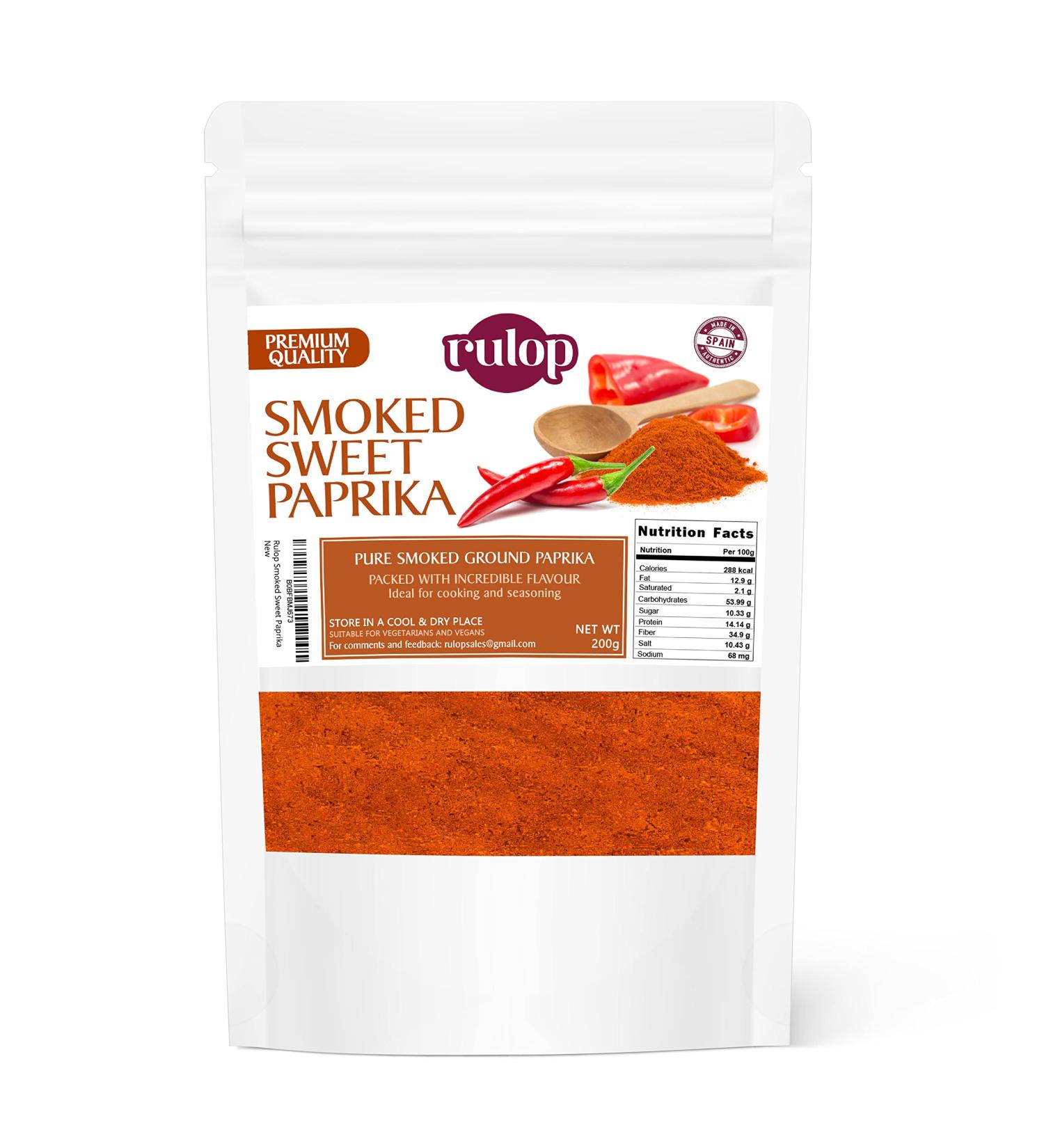 Rulop Smoked Sweet Paprika 200g. Authentic Spanish Smoked Paprika Powder Resealable Pouch To Maintain Freshness