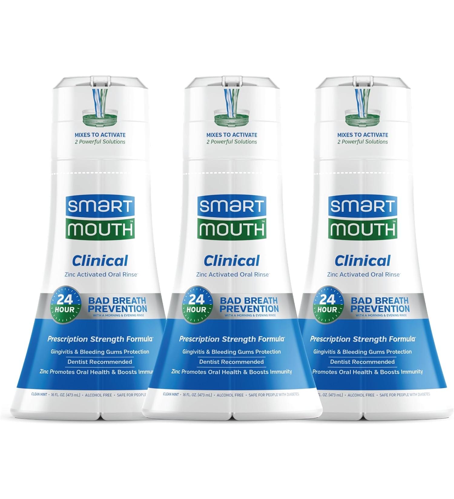 SmartMouth Clinical DDS Mouthwash 3 Pack - Combat Bad Breath & Bleeding Gums, 16 fl oz - Buy Online on GoSupps.com