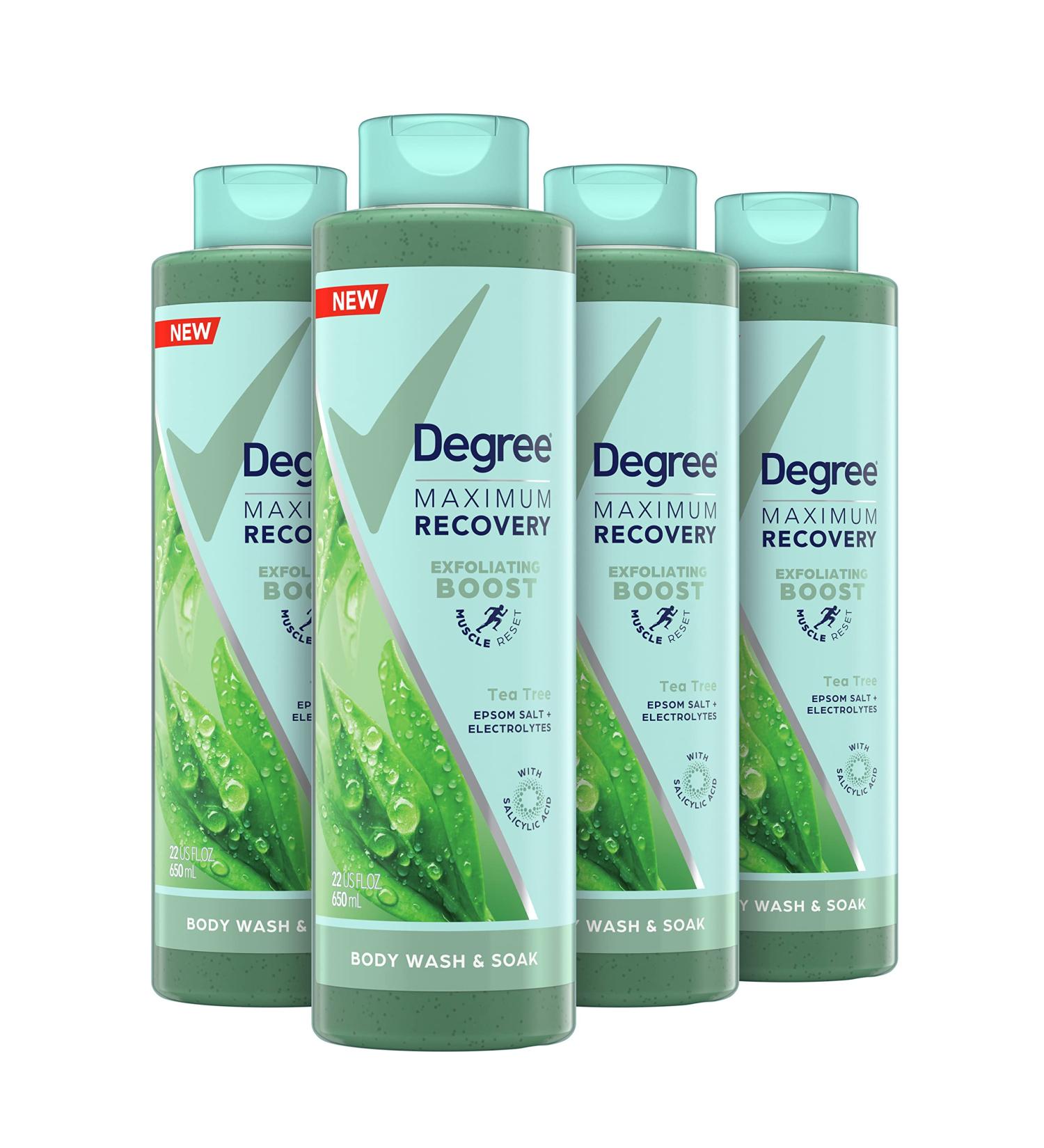 Degree Post-Workout Recovery Skincare Routine Body Wash with Tea Tree & Epsom Salt 22 Fl Oz (Pack of 4) - Buy Online on GoSupps.com
