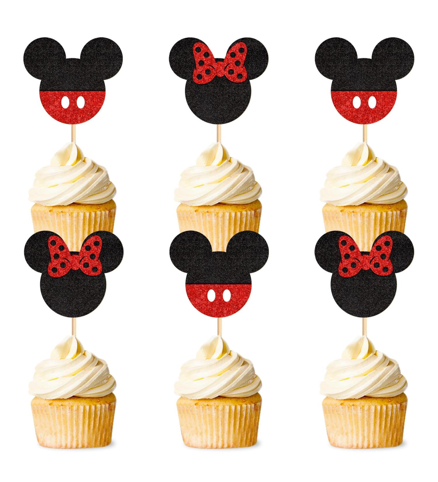 Ercadio 24 PCS Mouse Inspired Cupcake Toppers Glitter Black and Red Mouse Cupcake Picks Baby Shower Kids Boys Birthday Party Cake Decorations Supplies Red Mi Red - Buy Online on GoSupps.com