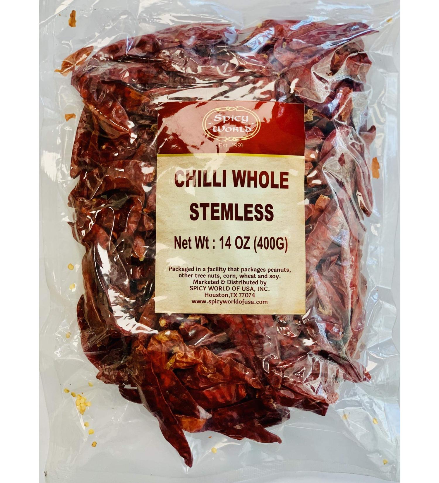 Spicy World Whole Red Chilli Peppers (Dried Chili Pods) 400g (14oz) Bag - All Natural | Vegan | No Colors