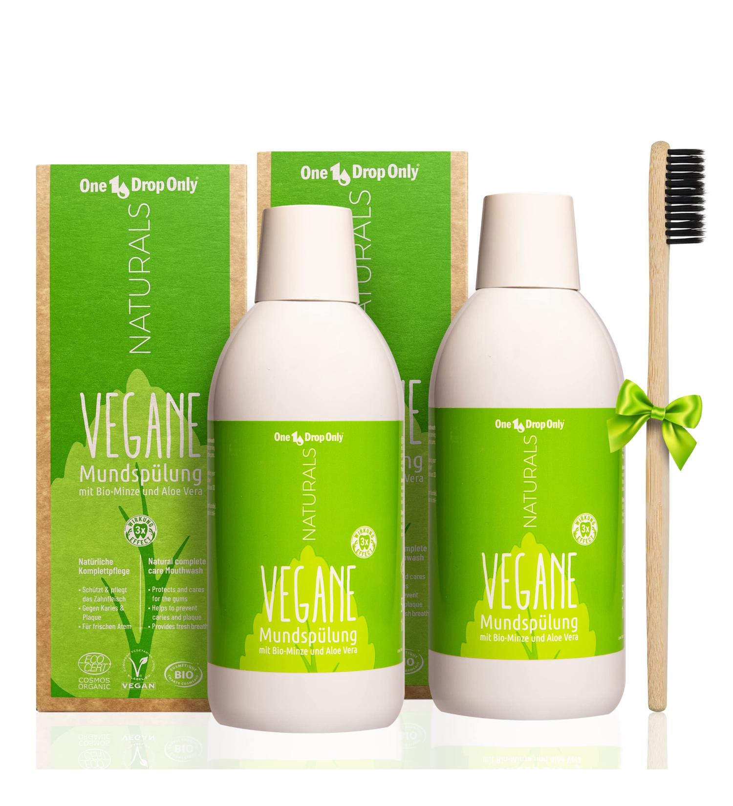 Buy Vegan Mouthwash Double Pack 500ml - Alcohol-Free with Organic Mint & Aloe Vera + Free Bamboo Toothbrush | Natural Oral Care - Buy Online on GoSupps.com