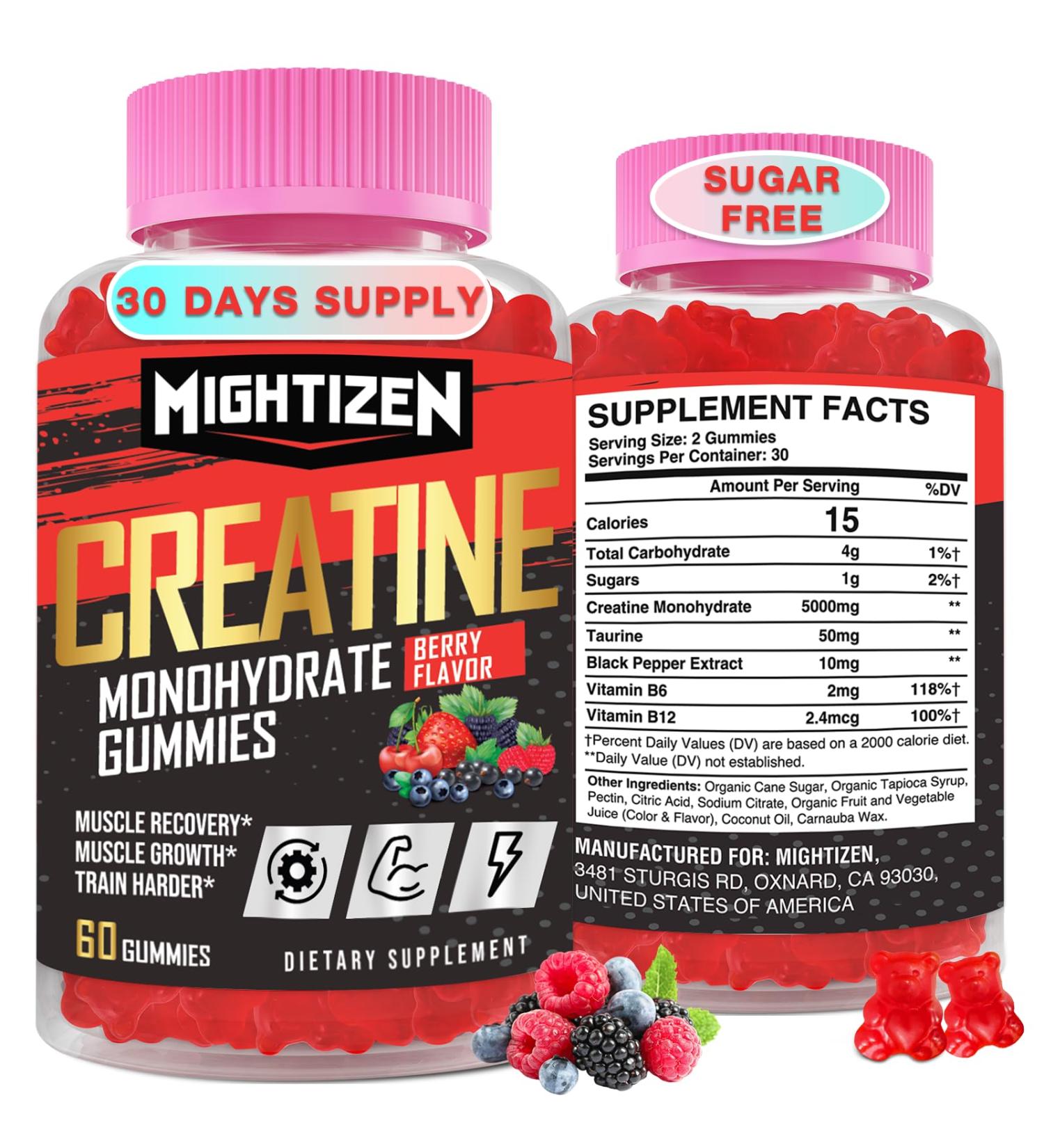 5000mg Creatine Gummies for Women - Vegan Pre-Workout with Taurine & B12 for Maximum Strength Energy & Endurance - 60 Count Berry Flavor - Buy Online on GoSupps.com