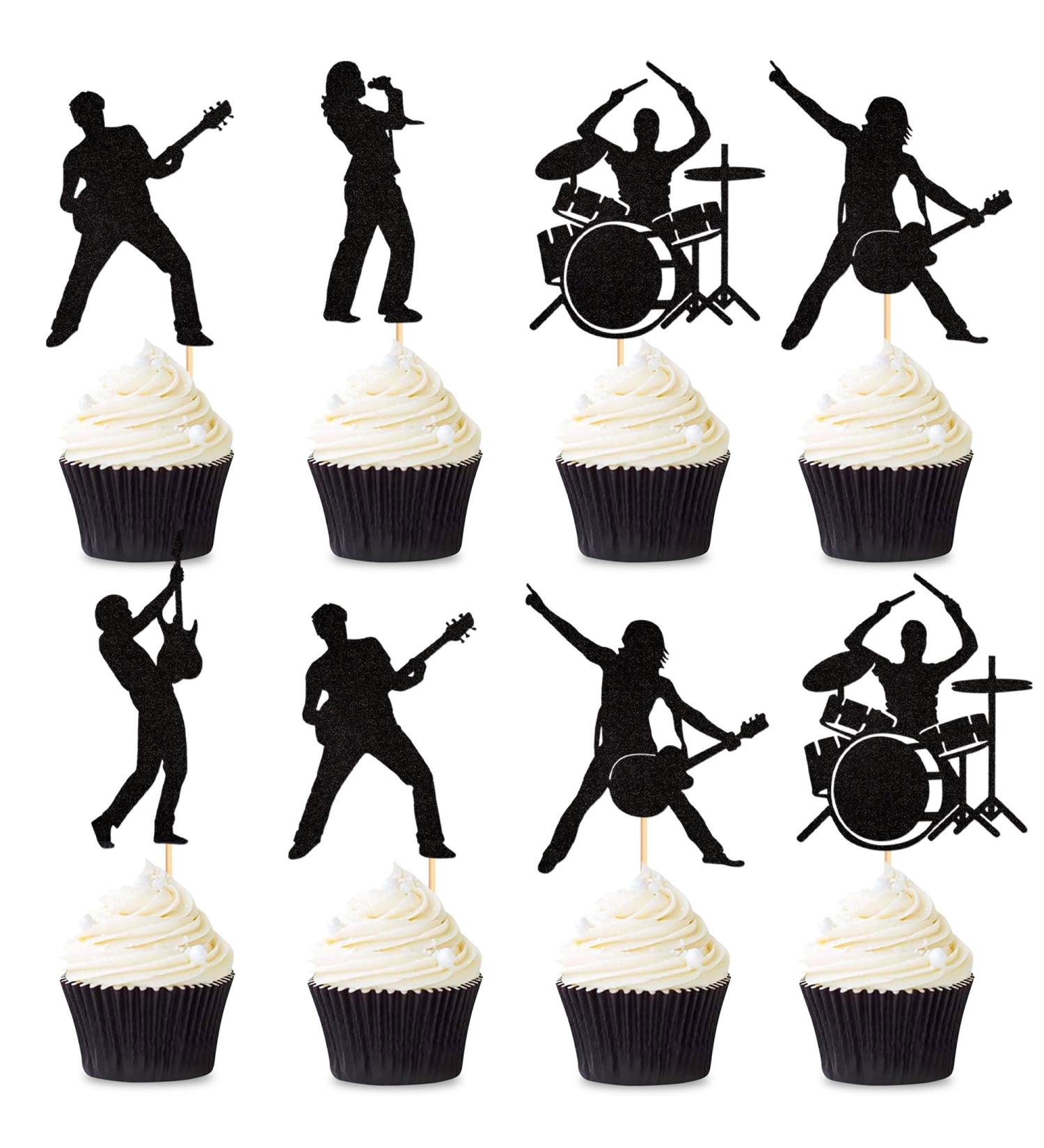 Ercadio 25 Pack Rock Band Cupcake Toppers Black Glitter Band Cupcake Picks Rock Pop Music Theme Cupcake Picks Music Concert Theme Birthday Party Cake Decorations Supplies Pattern-4 - Buy Online on GoSupps.com