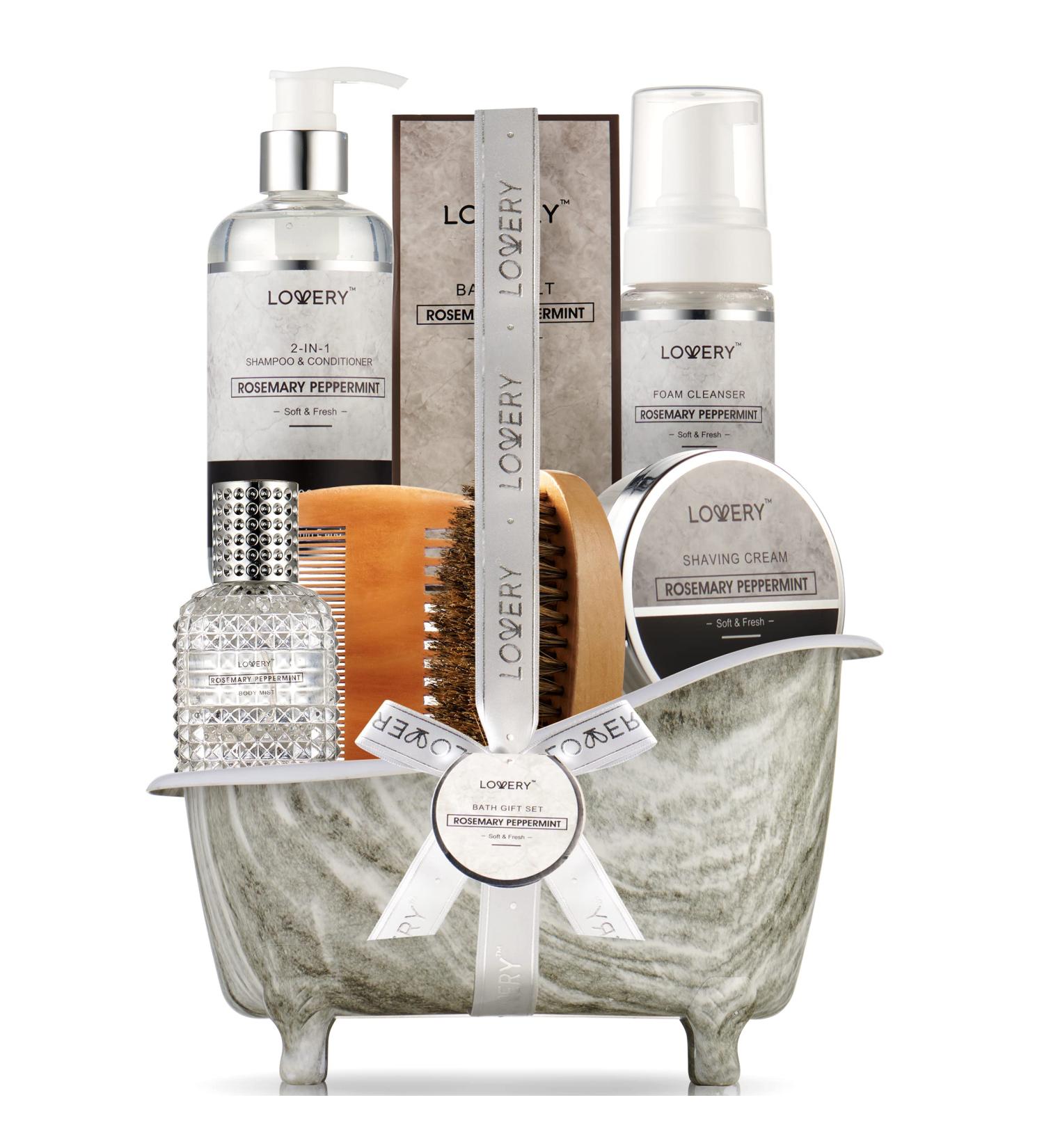 Shop Unique Birthday Gifts: Rosemary Peppermint Self-Care Baskets for Dad Husband and Boyfriend - Spa Set with Pheromone Perfume & Grooming Essentials - Buy Online on GoSupps.com