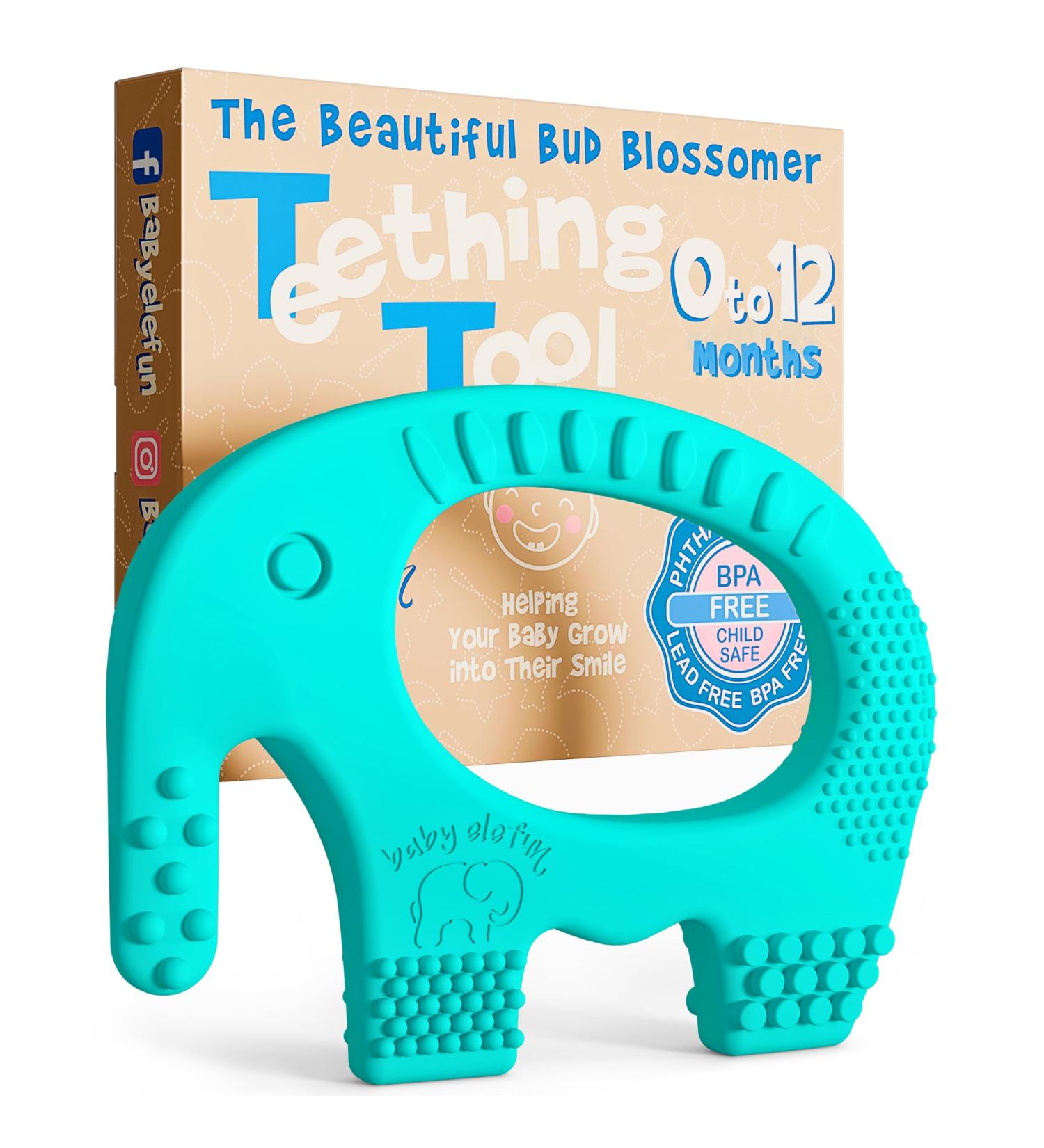 Bite Toys for Babies | BPA-Free Silicone Elephant Bite Ring - Cute Soft & Effective | 0-12 Months Dark Mint Green - Buy Online on GoSupps.com
