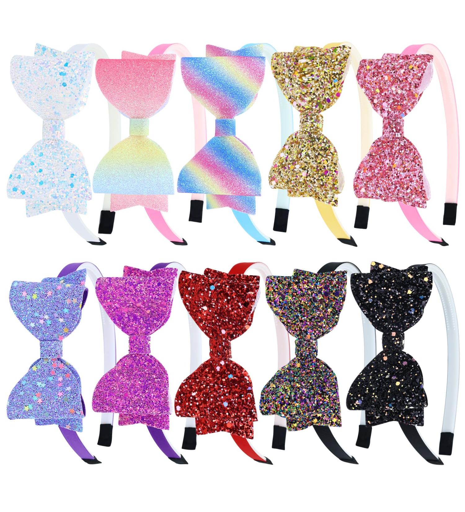 Cinaci 10 Pieces Sparkling Sequin Bow Plastic Headbands with Teeth Hair Bands Hairbow Accessories for Toddlers Kids Teens Girls - Buy Online on GoSupps.com
