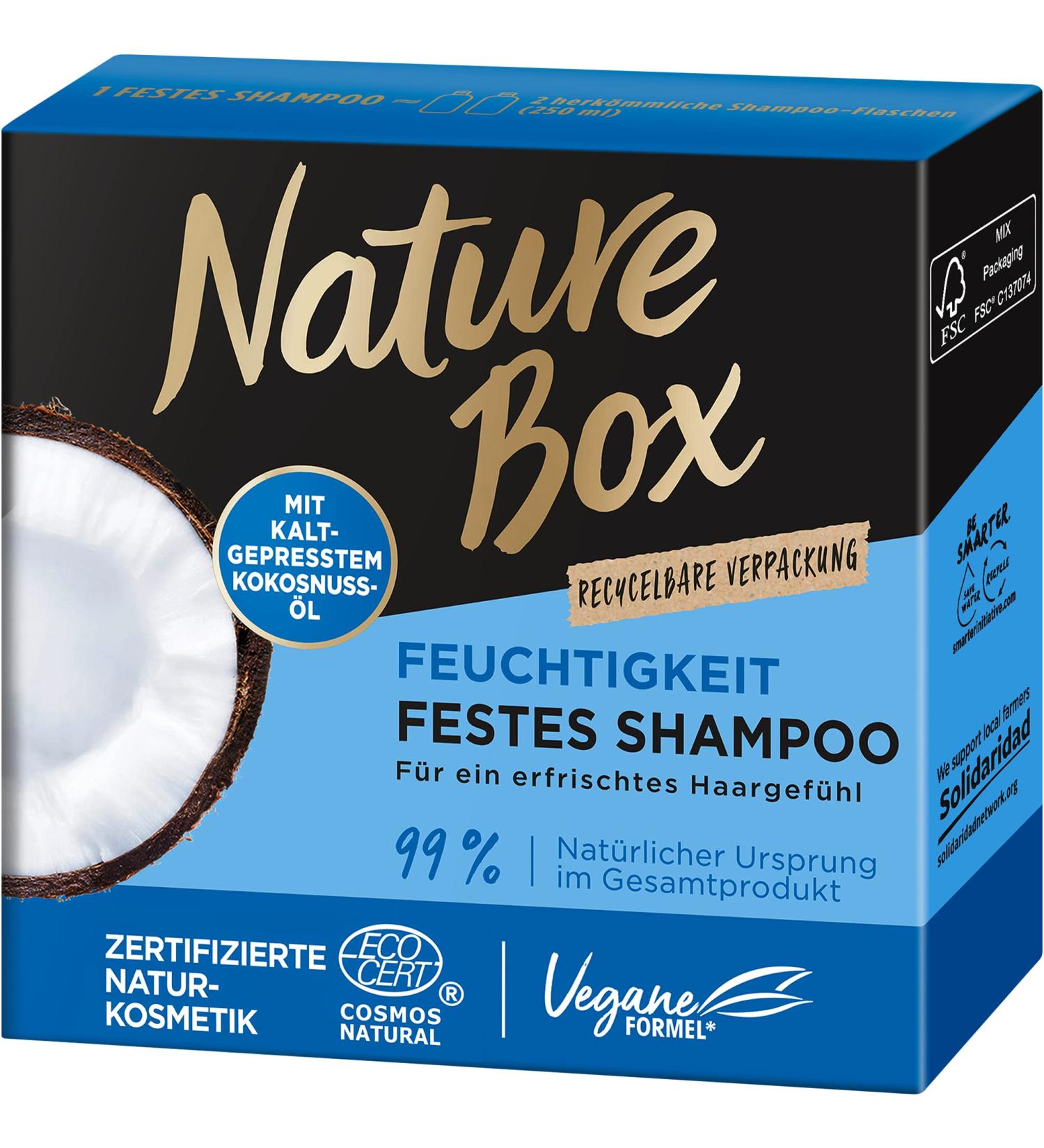 Nature Box Nature Box Moisturizing Solid Shampoo (85g) - Solid Shampoo with Coconut Oil - Deeply moisturizes hair - Hair care shampoo in recyclable packaging