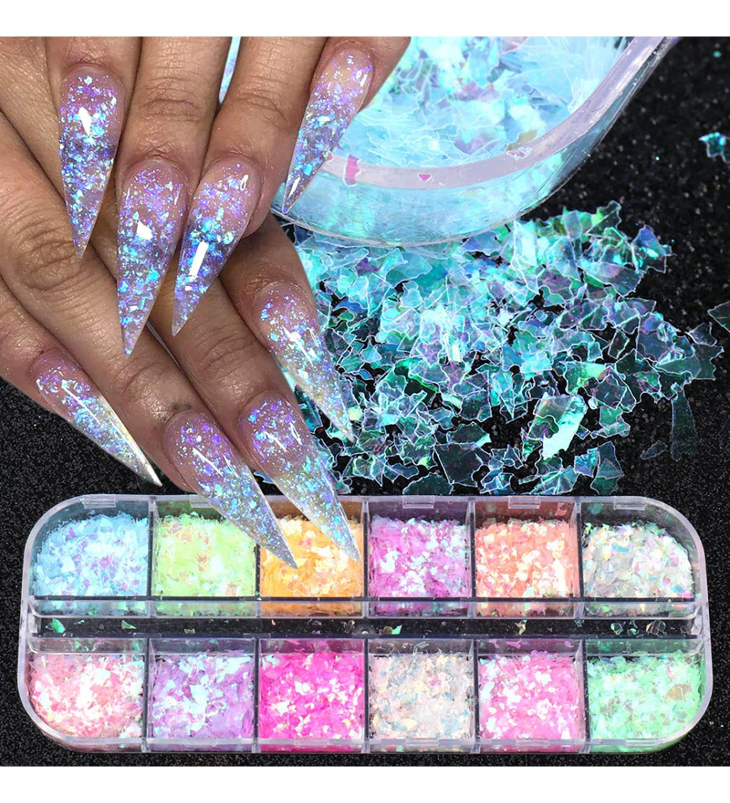 Buy Gzsyy Nail Art Glitter Sequin Flakes - Iridescent Chunky Nail Glitter for 3D Holographic Designs | International Shipping Available - Buy Online on GoSupps.com