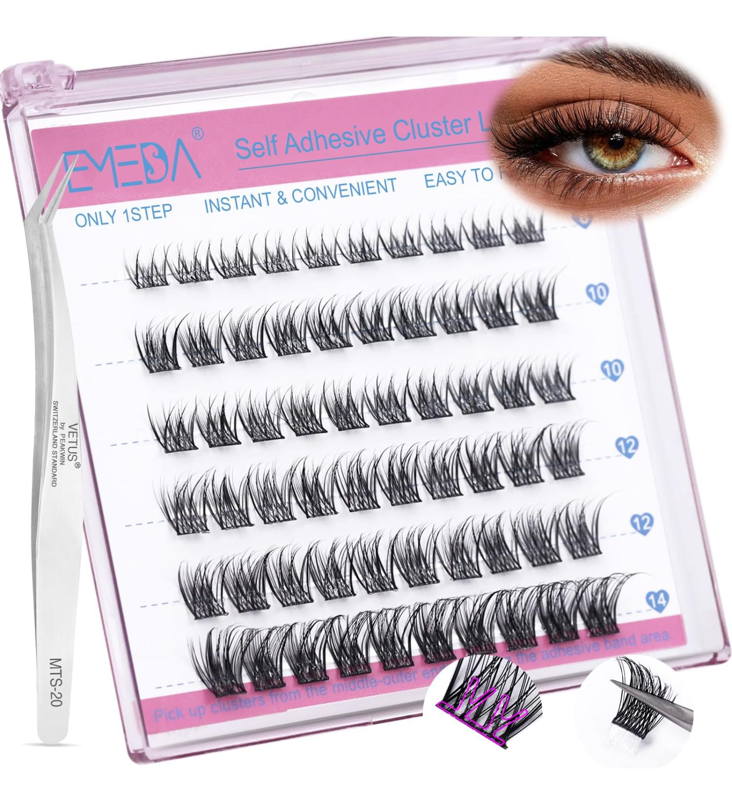 EMEDA Self Adhesive Eyelashes Clusters Kit - 60PCS Double V Shape Glueless Lashes | Natural Look Press-on Lashes (D-10-16mm - Buy Online on GoSupps.com